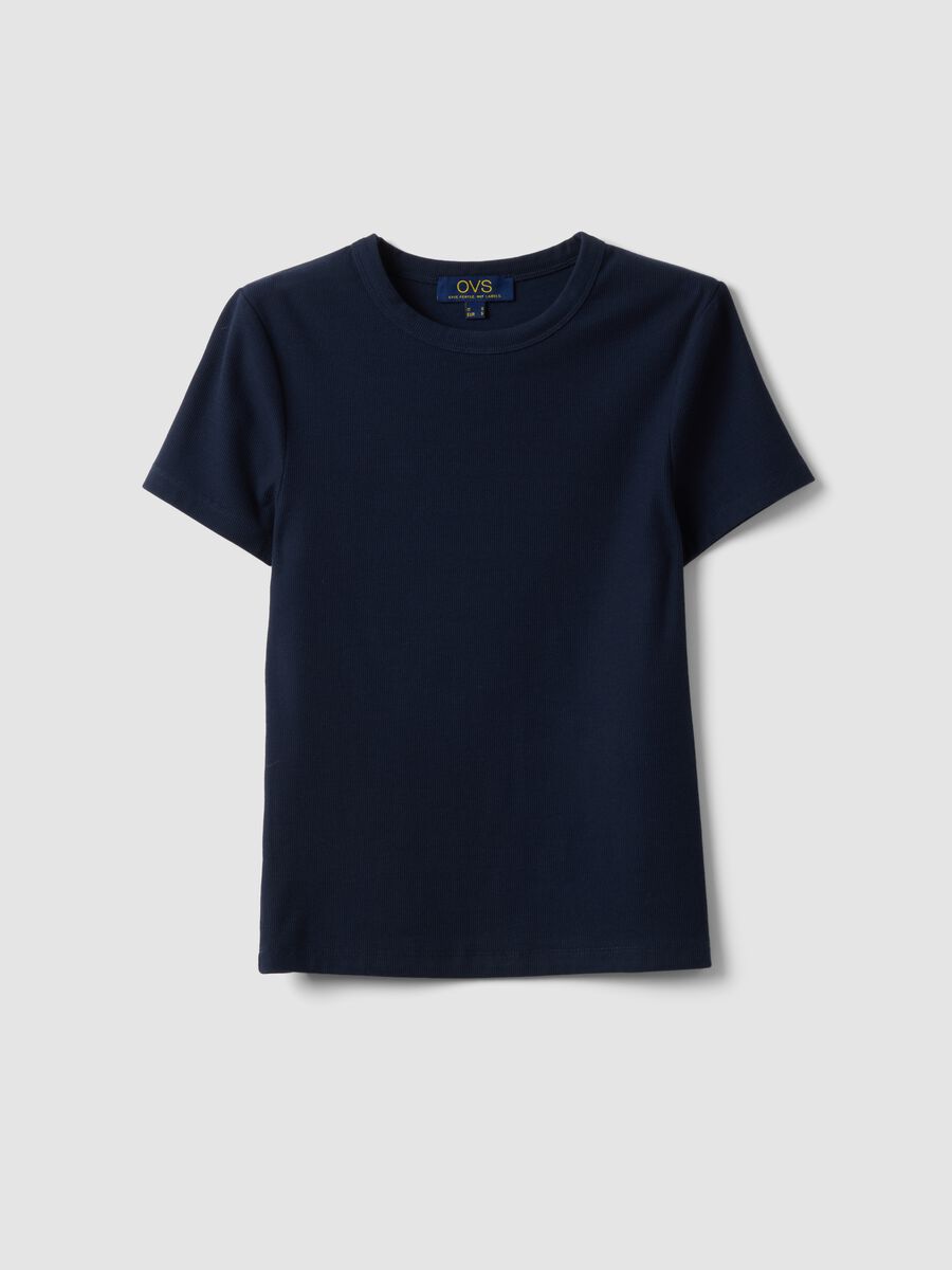 Blaue fitted T-Shirt mit kurzen &Auml;rmeln aus Stretch-Baumwolle_0