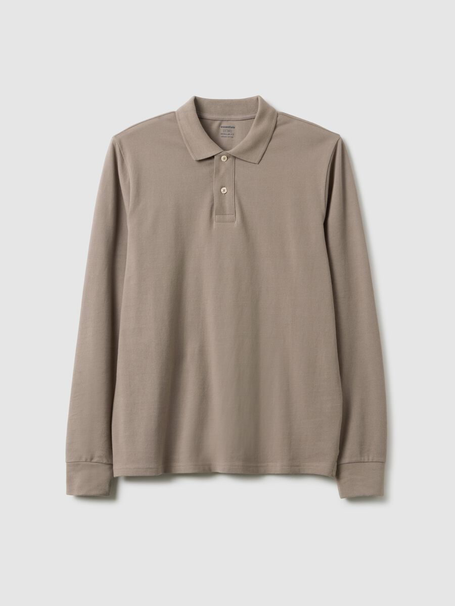 Beige Long Sleeve Polo in Pure Cotton Regular Fit_4