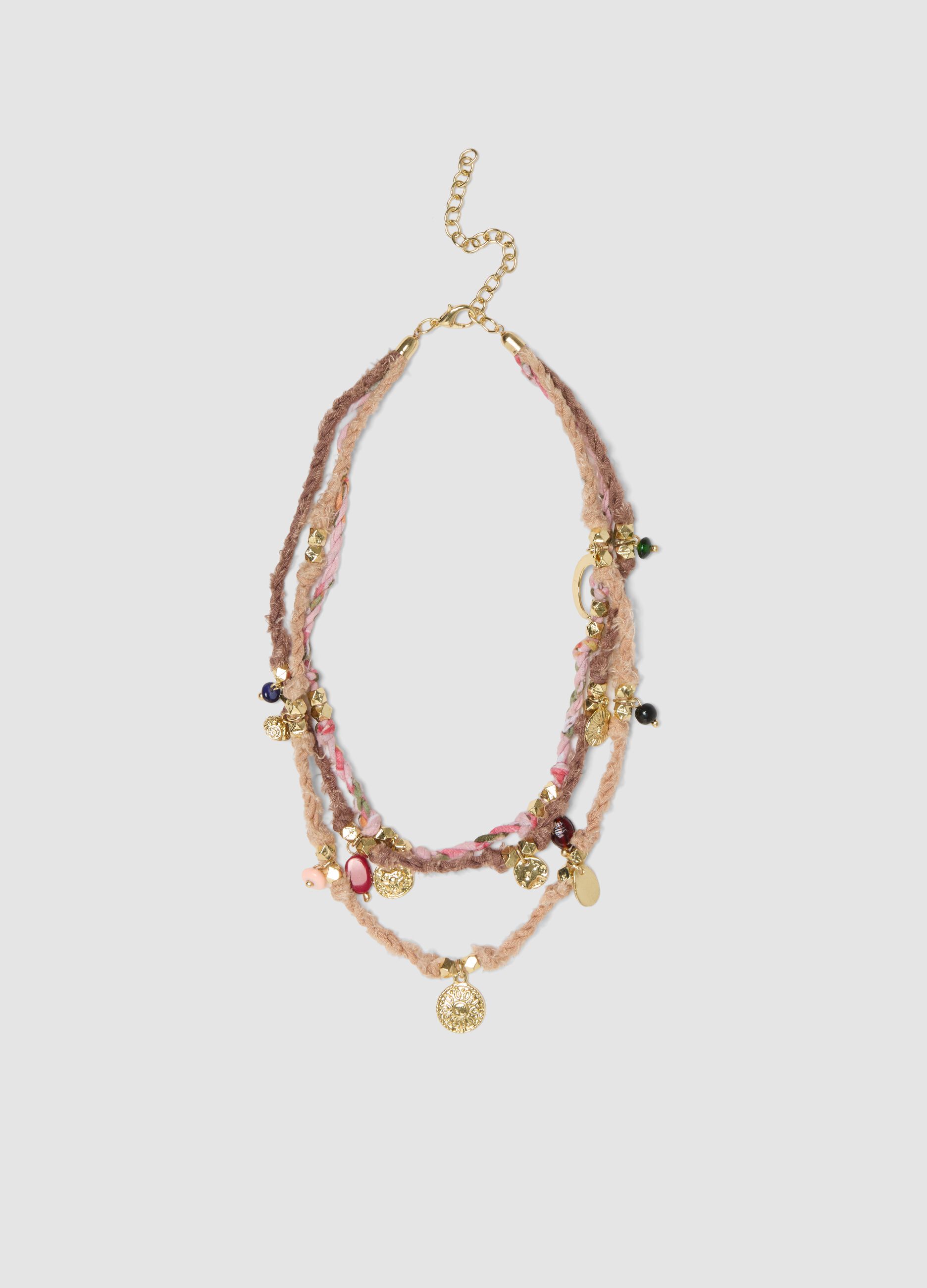 Multicolour braided necklace with golden charms