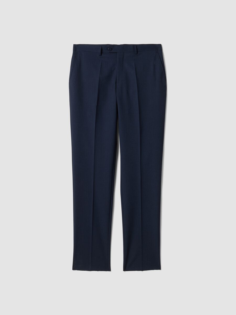 Blue regular-fit stretch viscose trousers_0