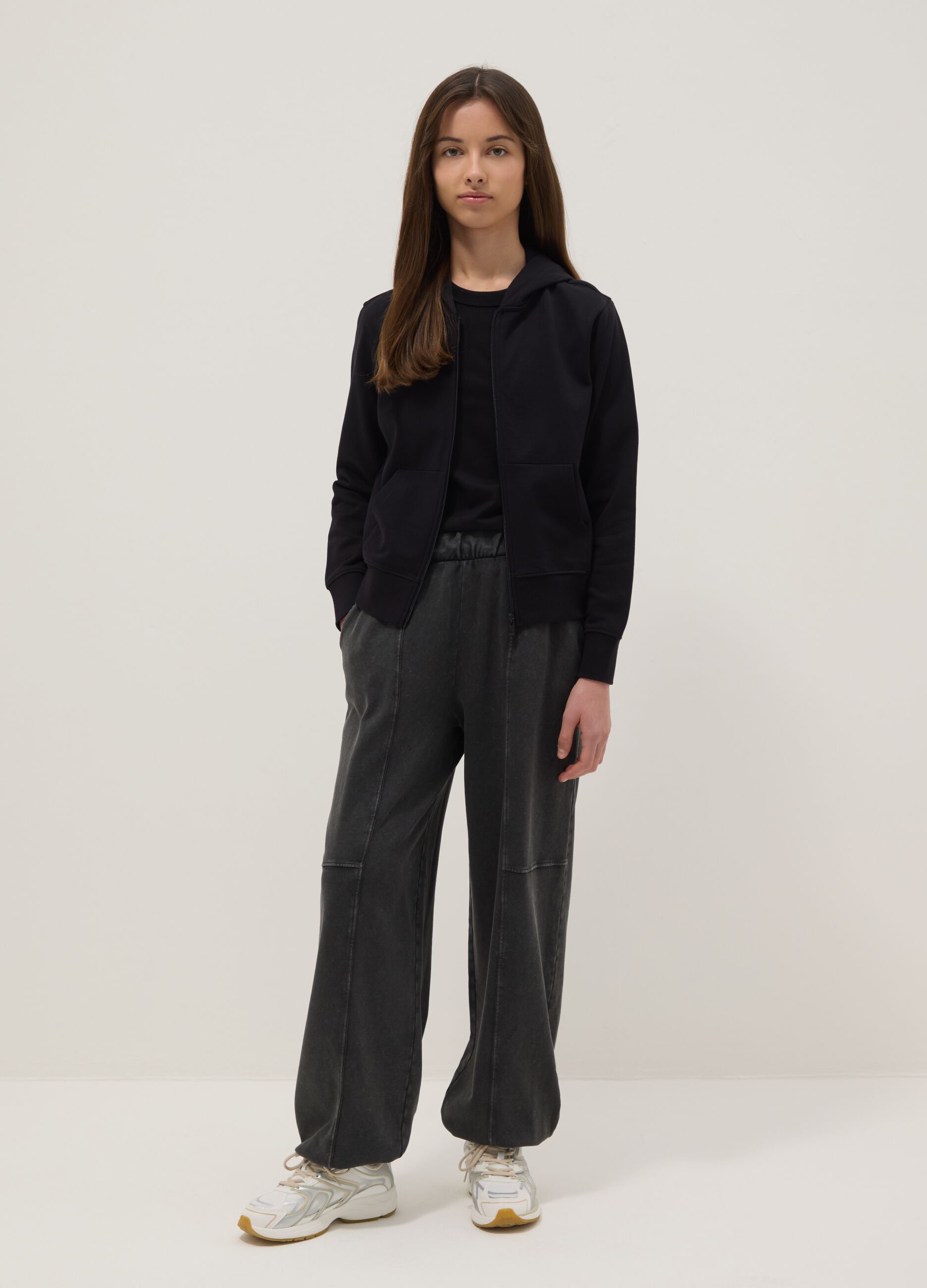 Girls' Oversized Fit Grey Pure Cotton Jogger Trousers