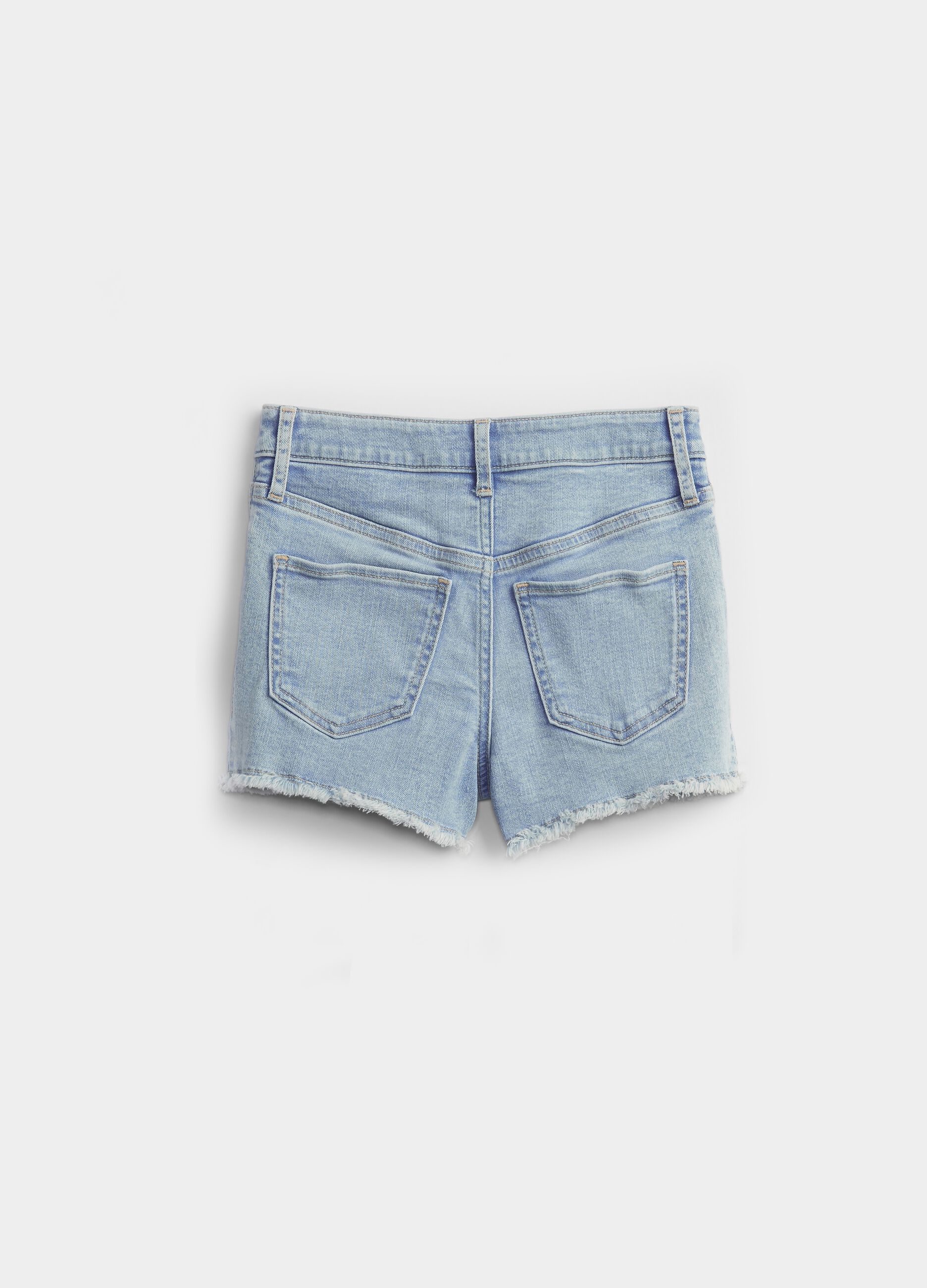 Denim shorts with fringed edging