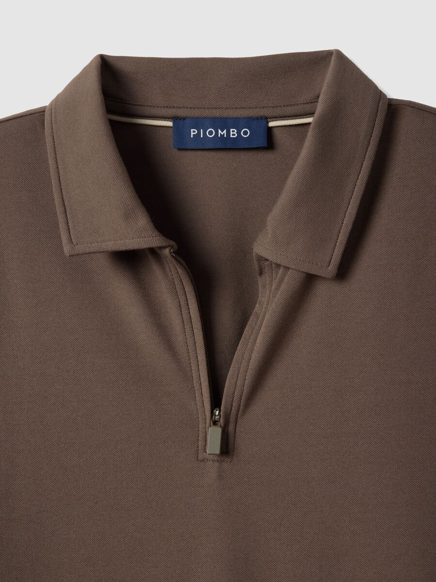 Brown short sleeve stretch cotton polo with regular fit_5