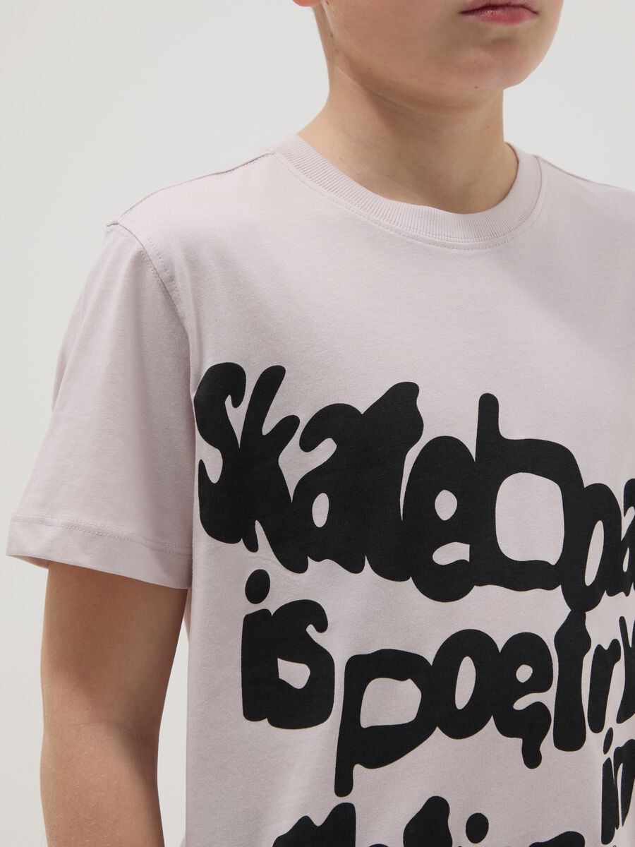 Boys' beige pure cotton T-shirt, regular fit with print_1