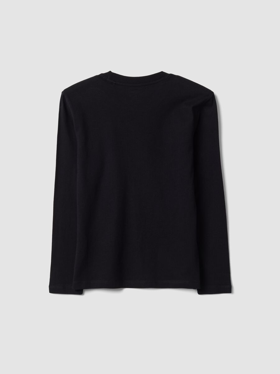 Black organic cotton crew-neck T-shirt with skull print for boys_2