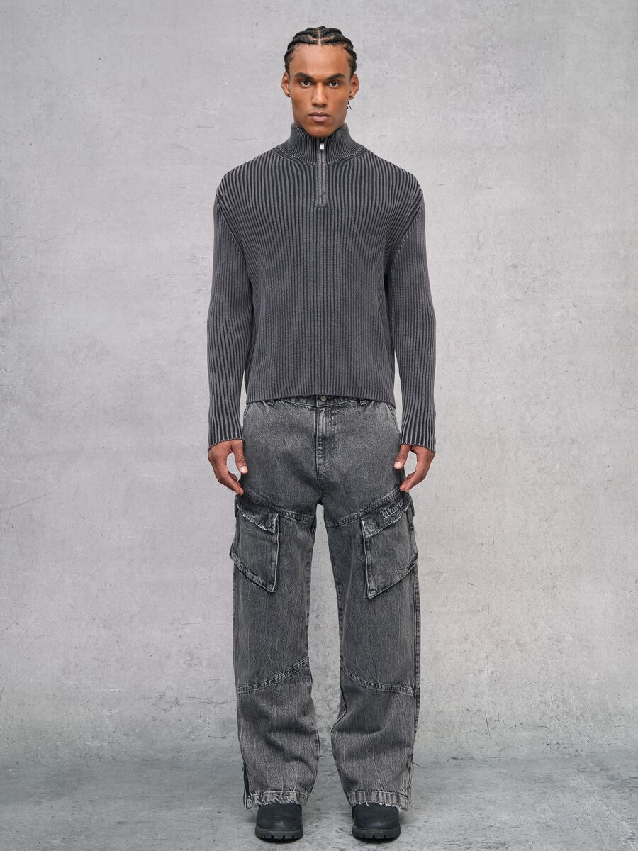 Half-Zip Ribbed Knit Vintage Grey_5