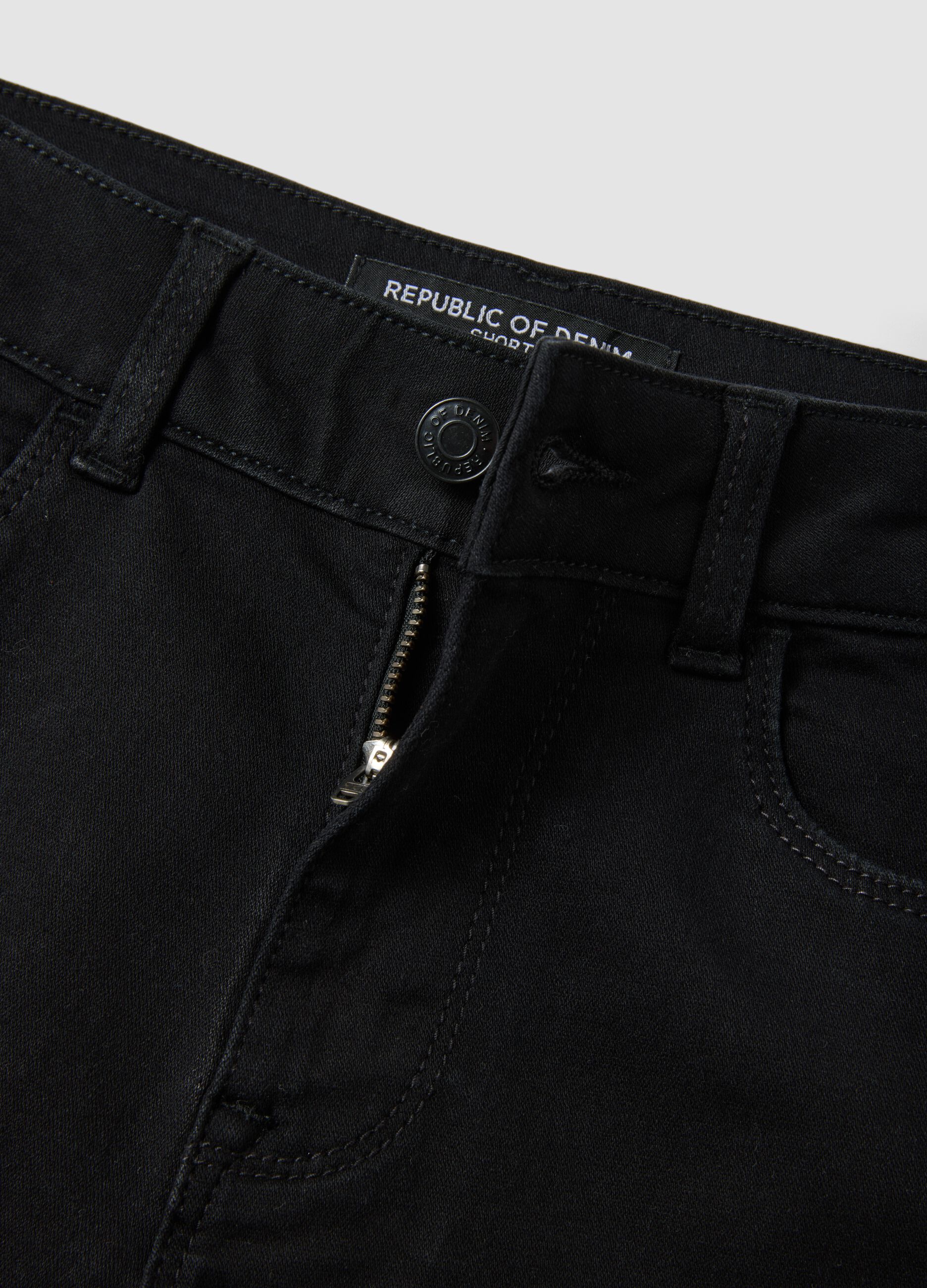 Black regular-fit stretch cotton denim shorts