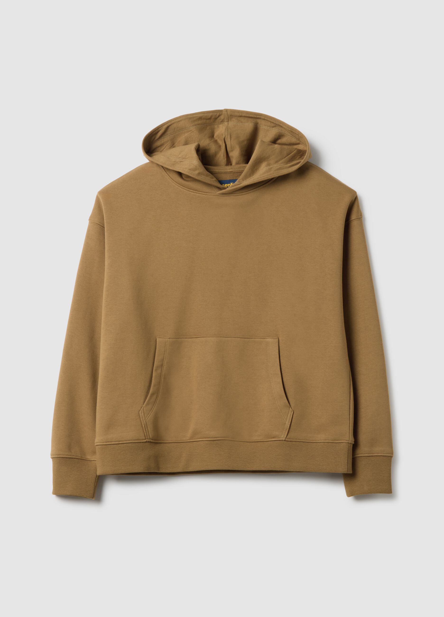 Regular fit beige cotton blend hoodie