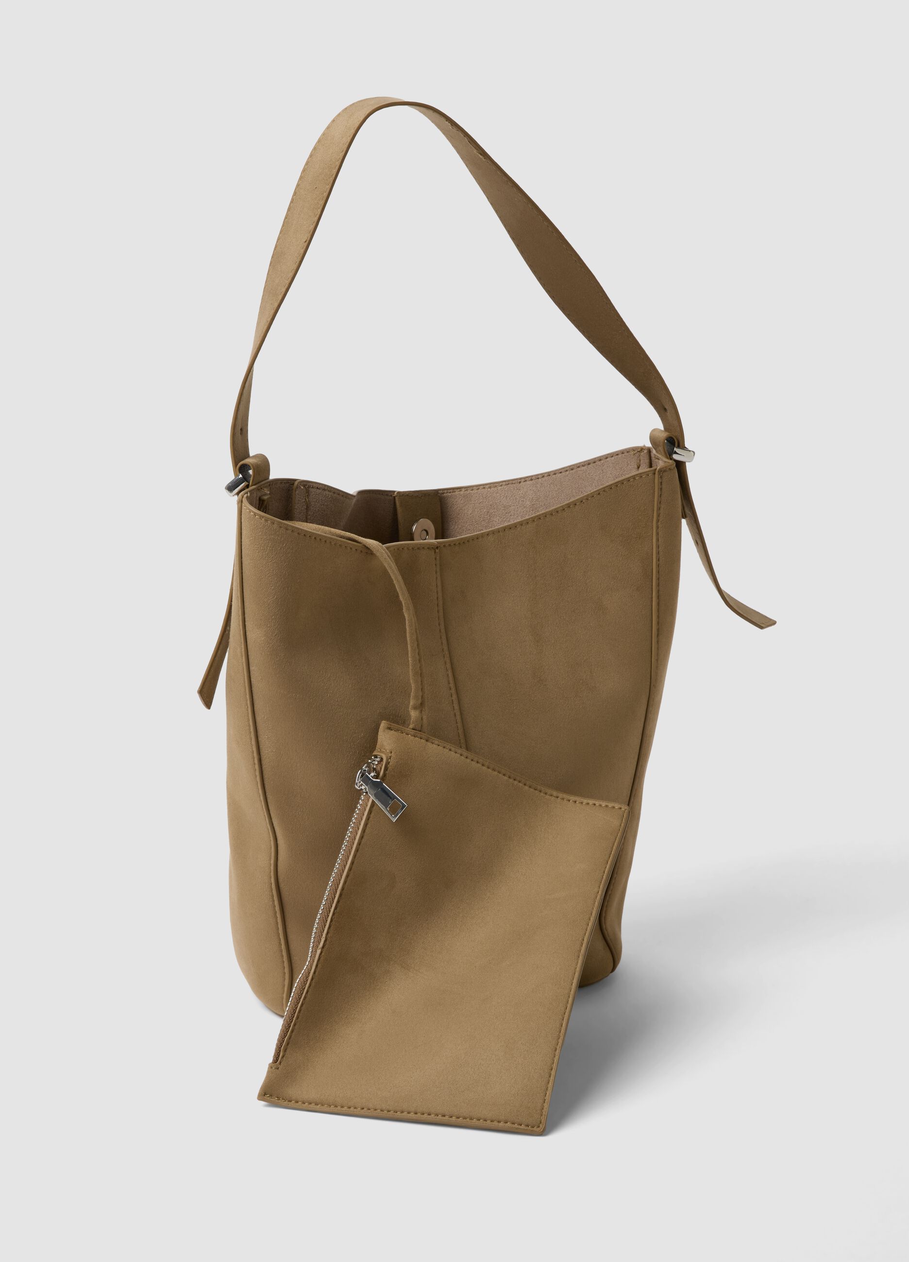 Brown shoulder bag in stretch fabric