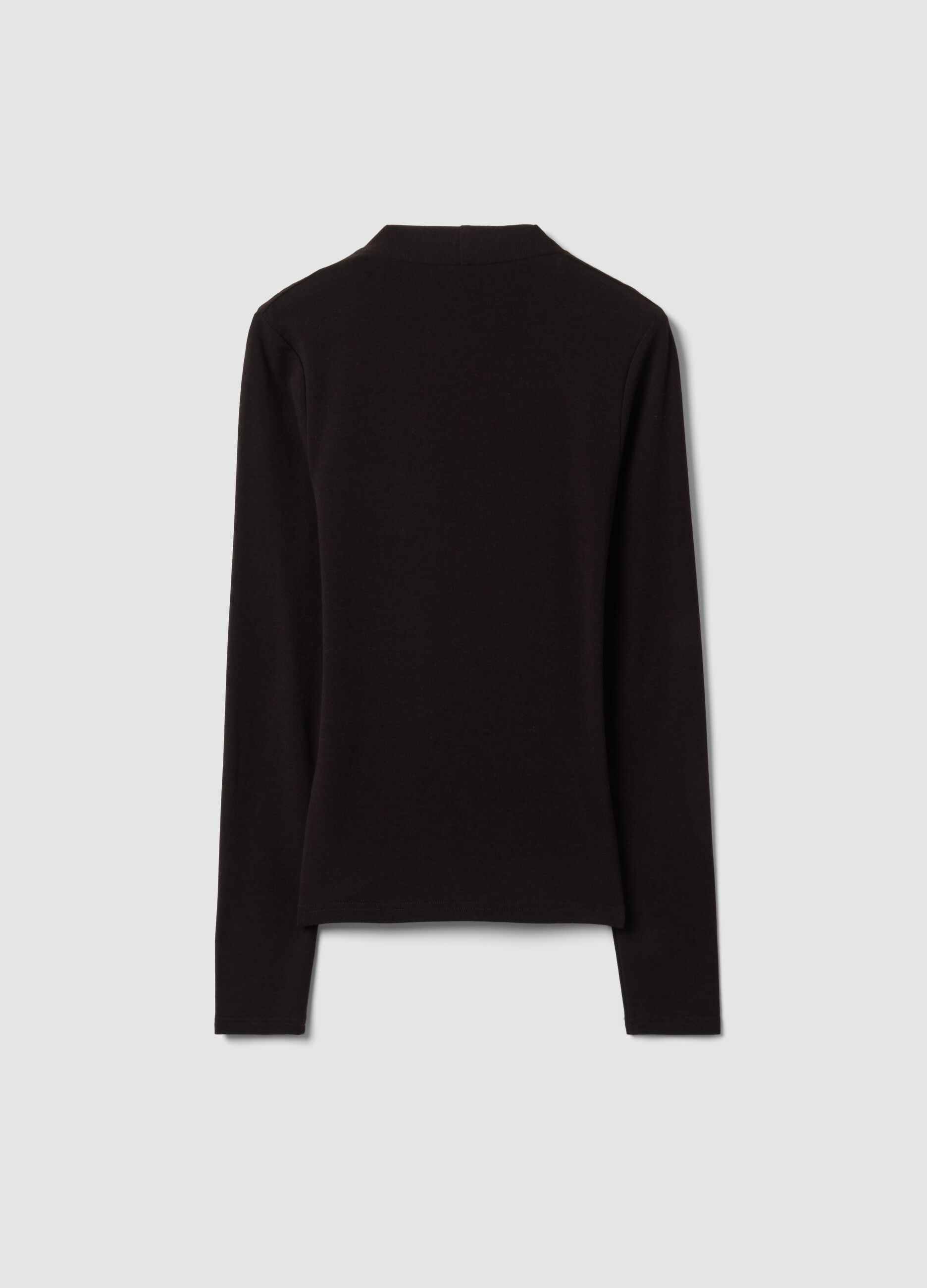 T-shirt marrone in viscosa, seta e lana elasticizzata girocollo regular fit