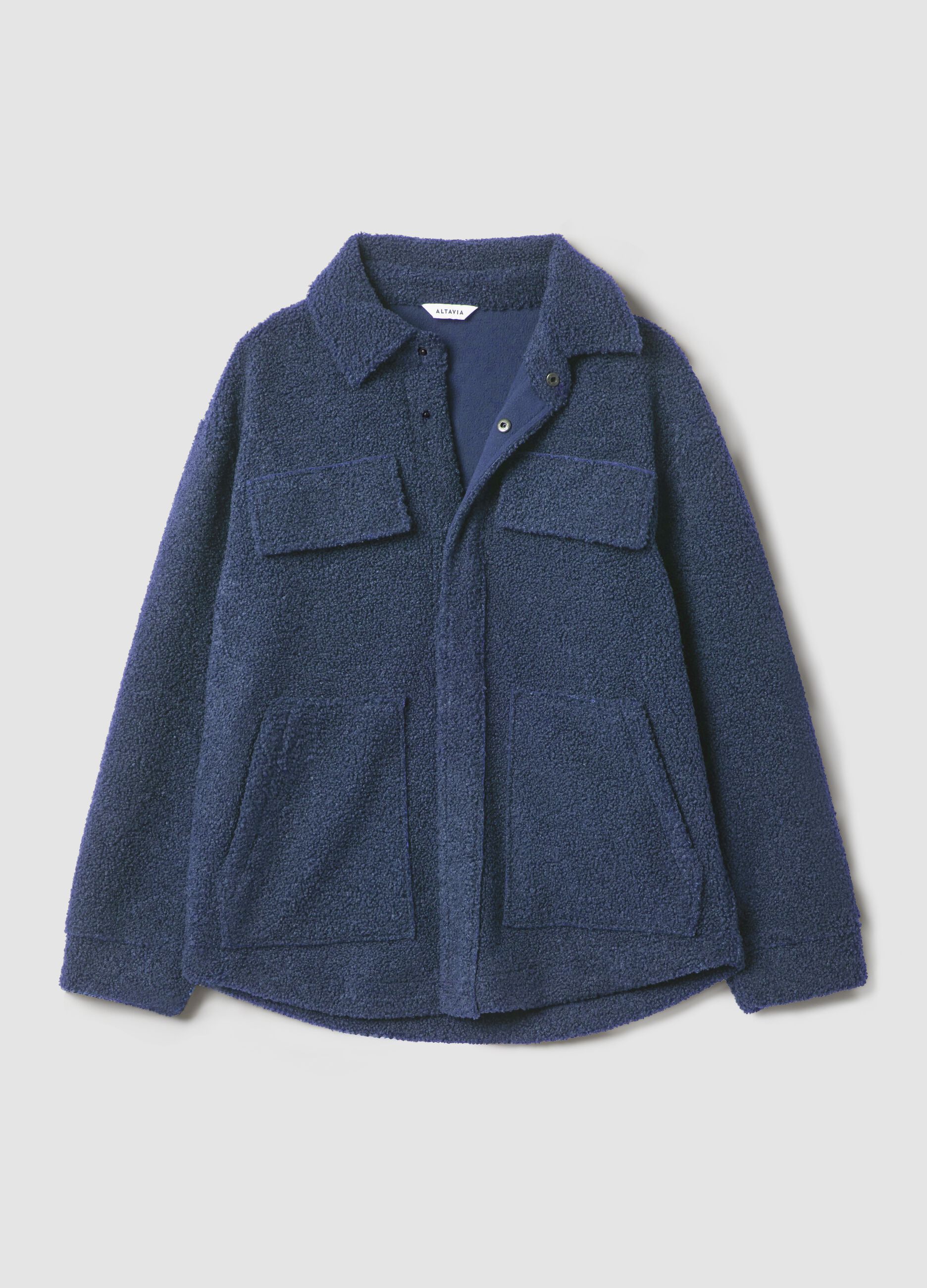 Blue sherpa shacket with buttons, relaxed fit &ndash; ALTAVIA STUDIO