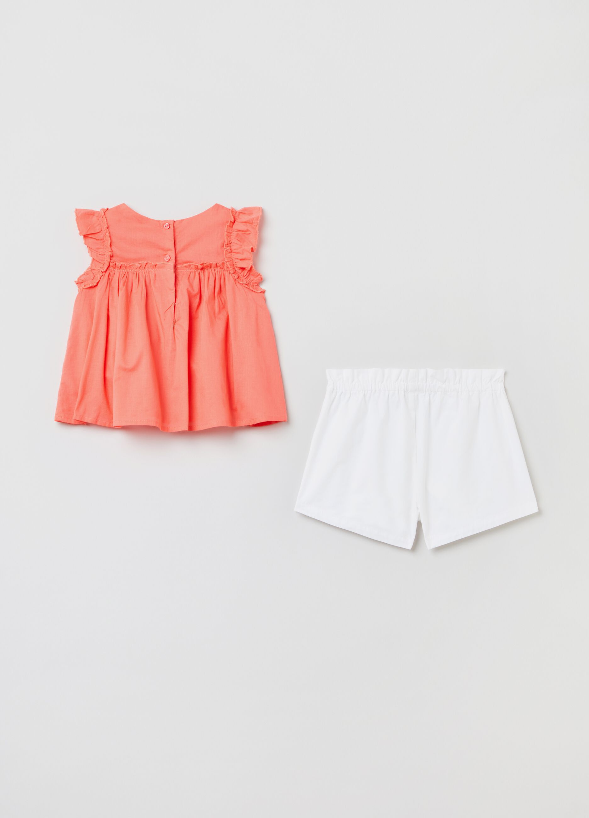 Cotton blouse with frills and shorts set