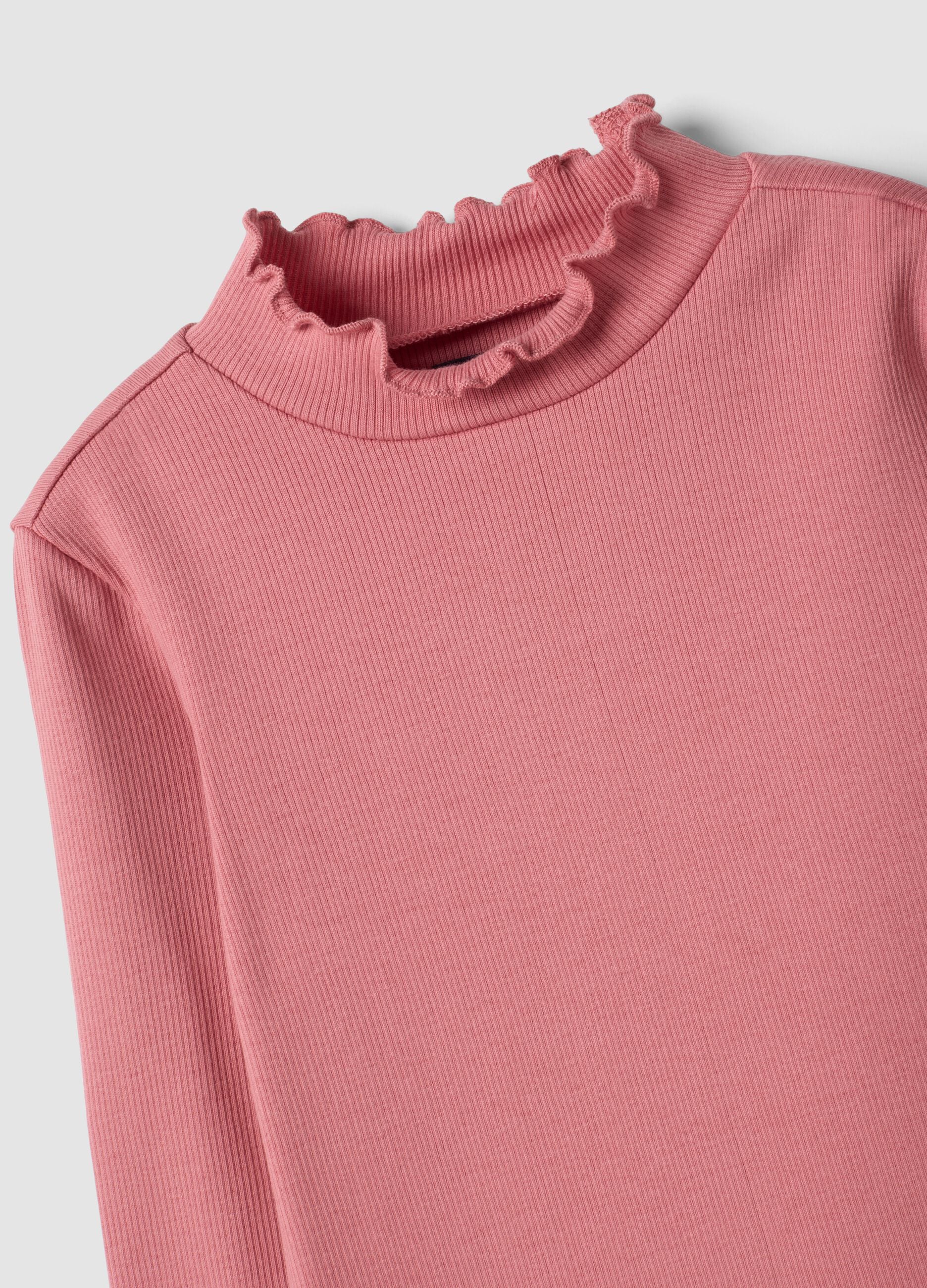 Rosa T-Shirt aus elastischer Bio-Baumwolle mit Stehkragen
