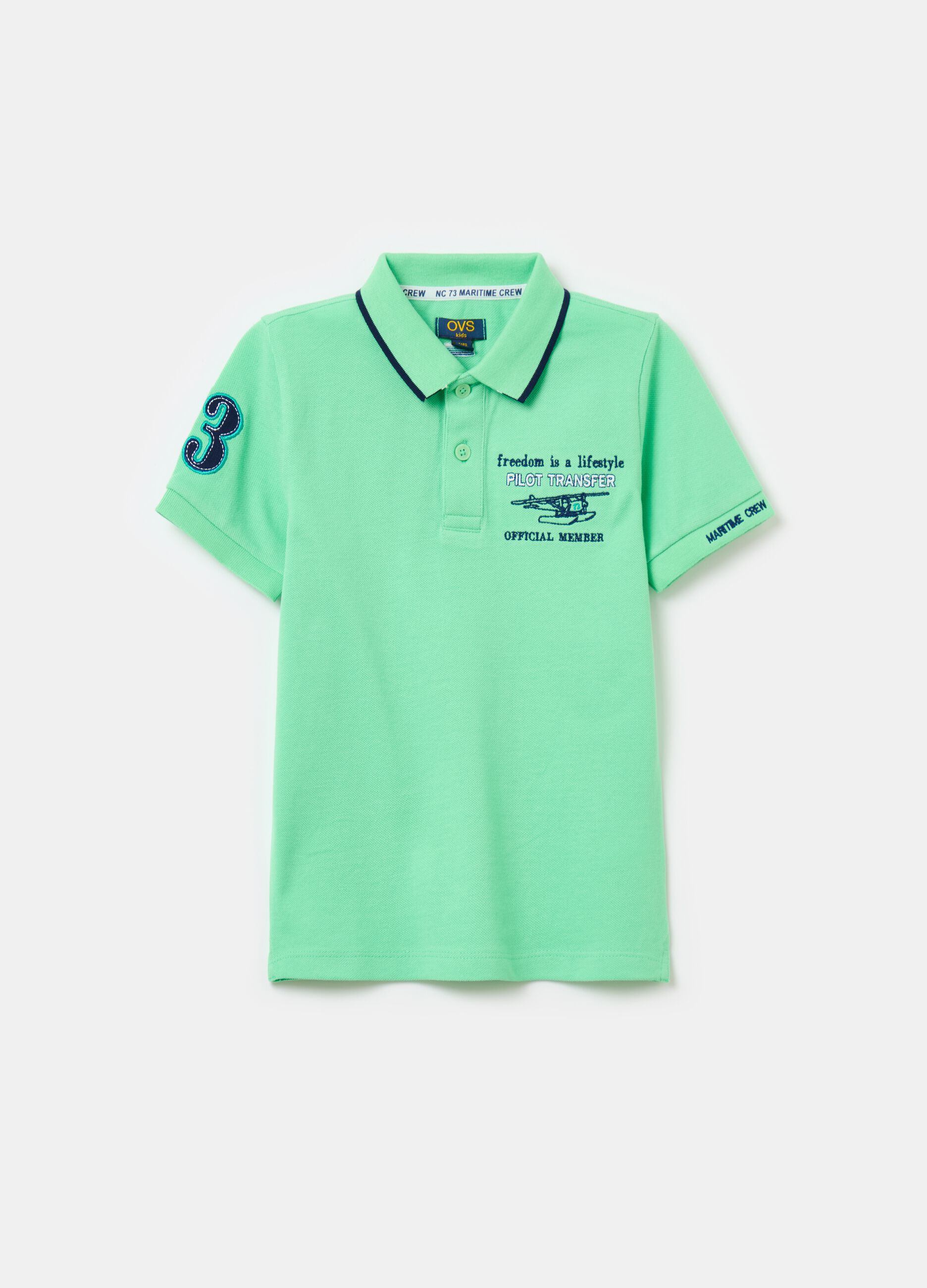 Piquet polo shirt with embroidery and patch