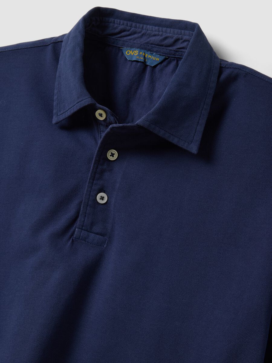 Blue pure cotton slim-fit short-sleeved polo shirt_5
