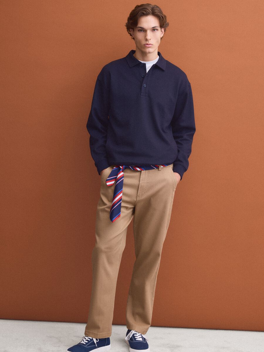 Navyblaues Sweatshirt aus Stretchmaterial mit Polokragen im Relaxed Fit_1