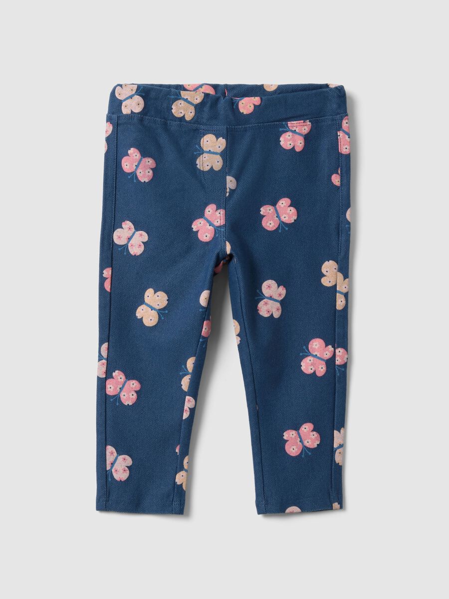 Elasticated Cotton Blue Treggings for Girls with Prints_0