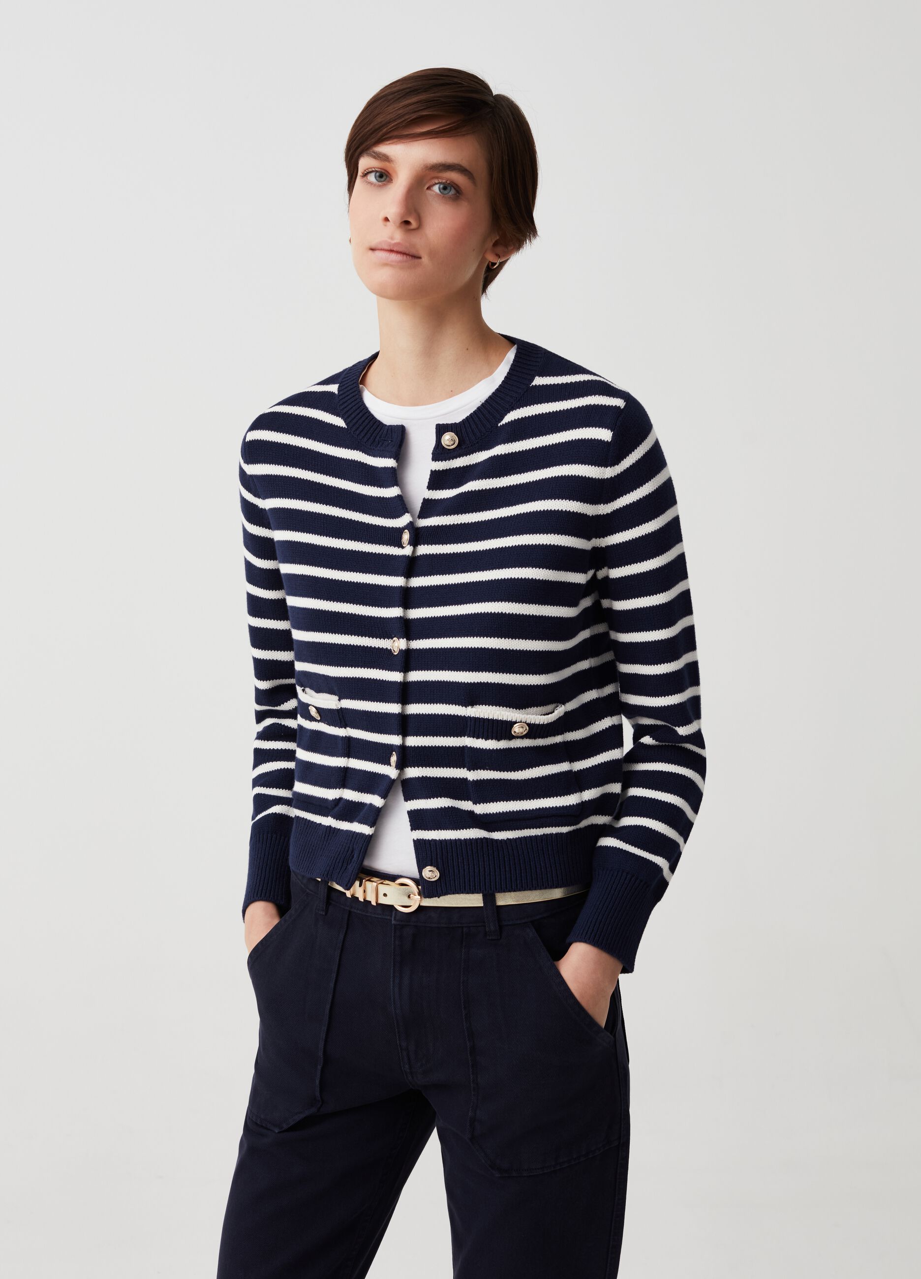 Striped cardigan with decorative buttons