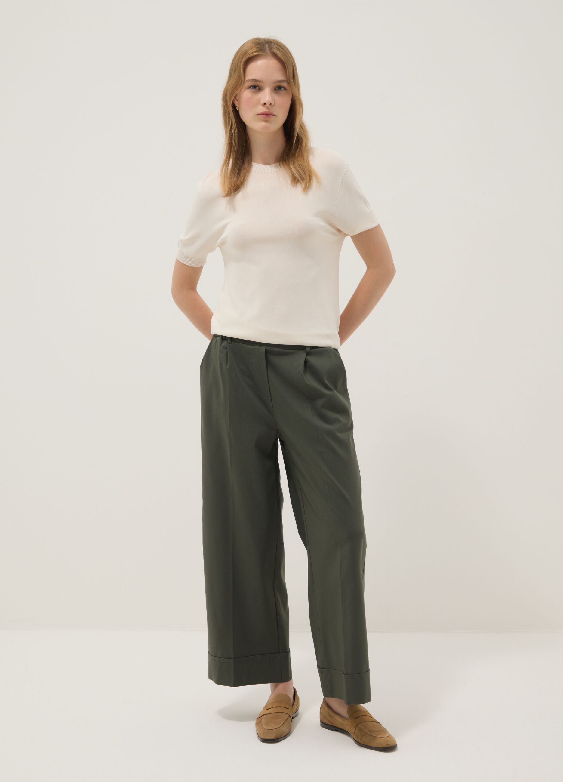Gr&uuml;ne Wide-Leg-Hose aus elastischer Viskose
