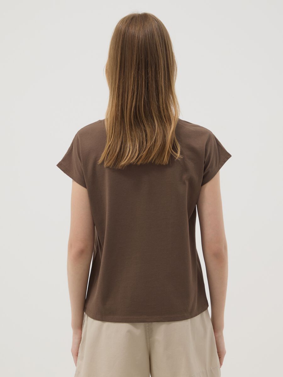 Brown pure cotton T-shirt with broderie anglaise insert_2
