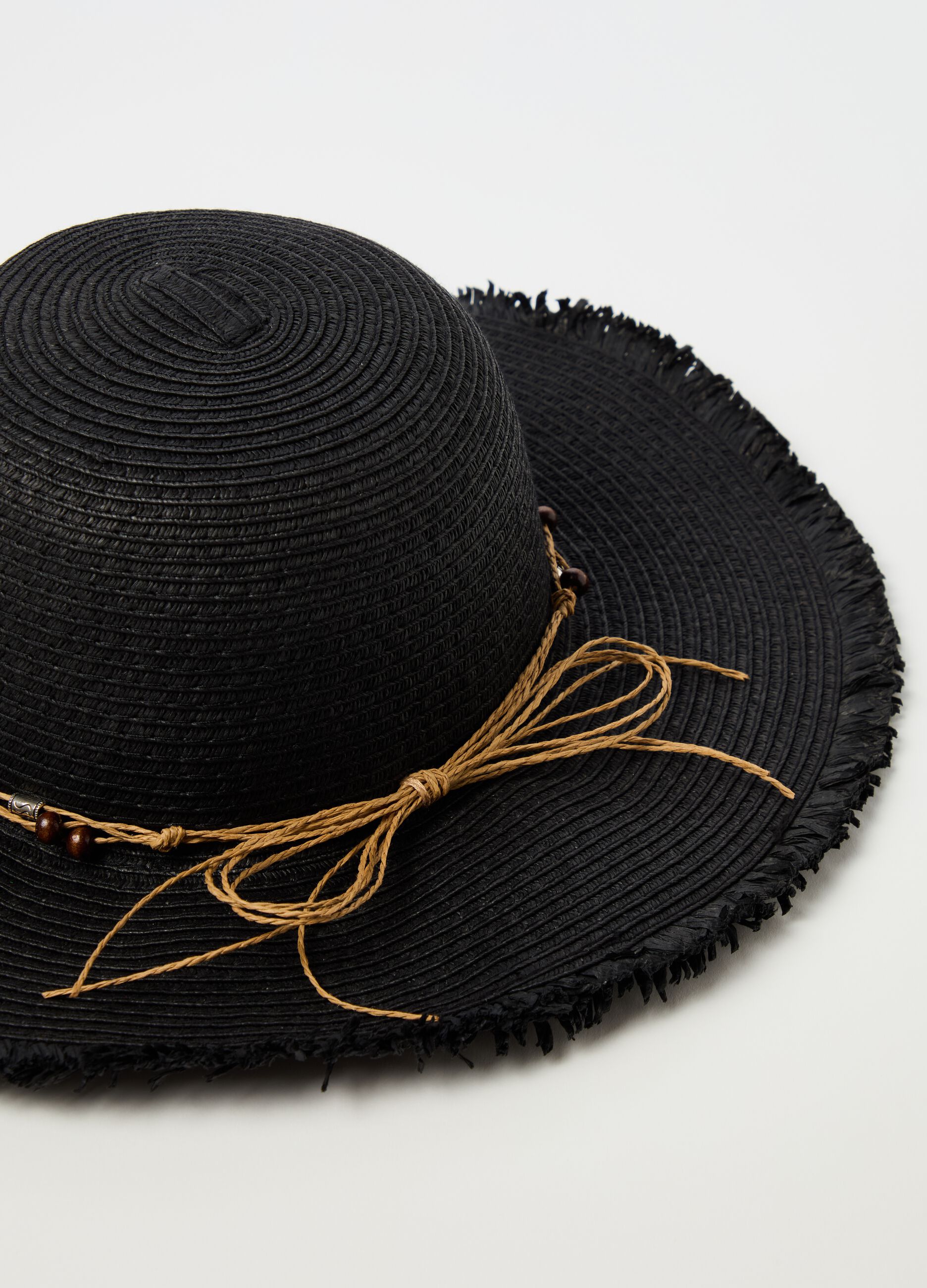 Straw hat with cord