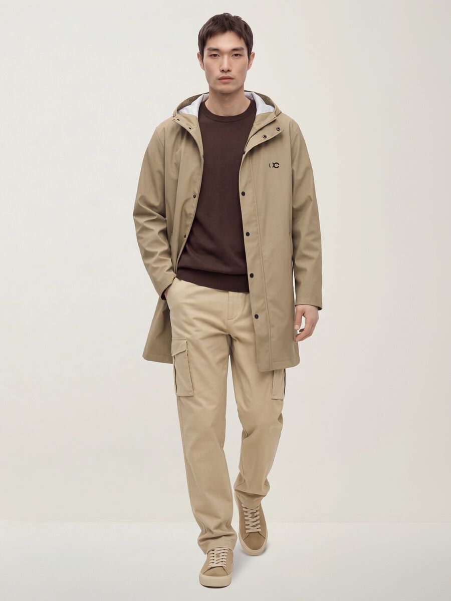 Pantaloni cargo beige in cotone elasticizzato slim fit_0