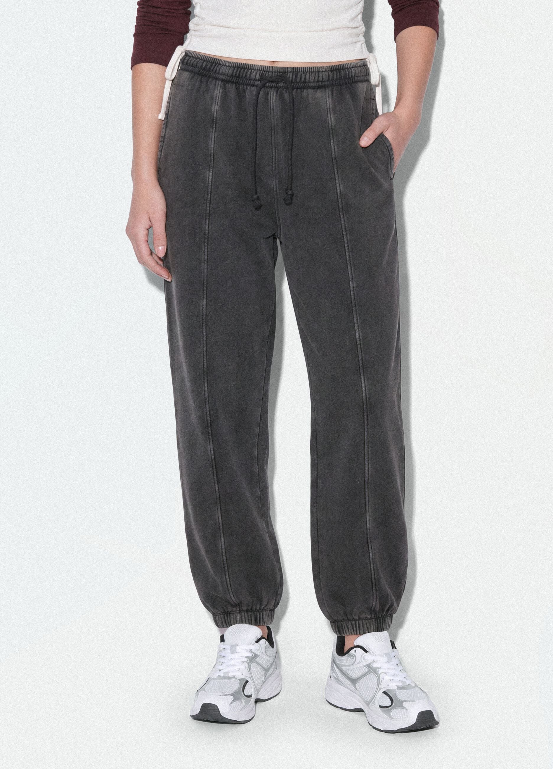 Graue Joggerhose aus Baumwollmix mit Kordelzug