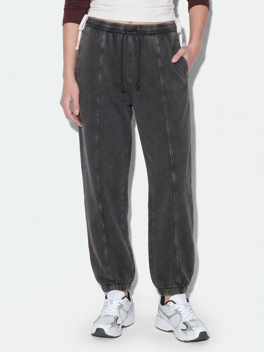 Grey cotton-blend jogger trousers with drawstring_1