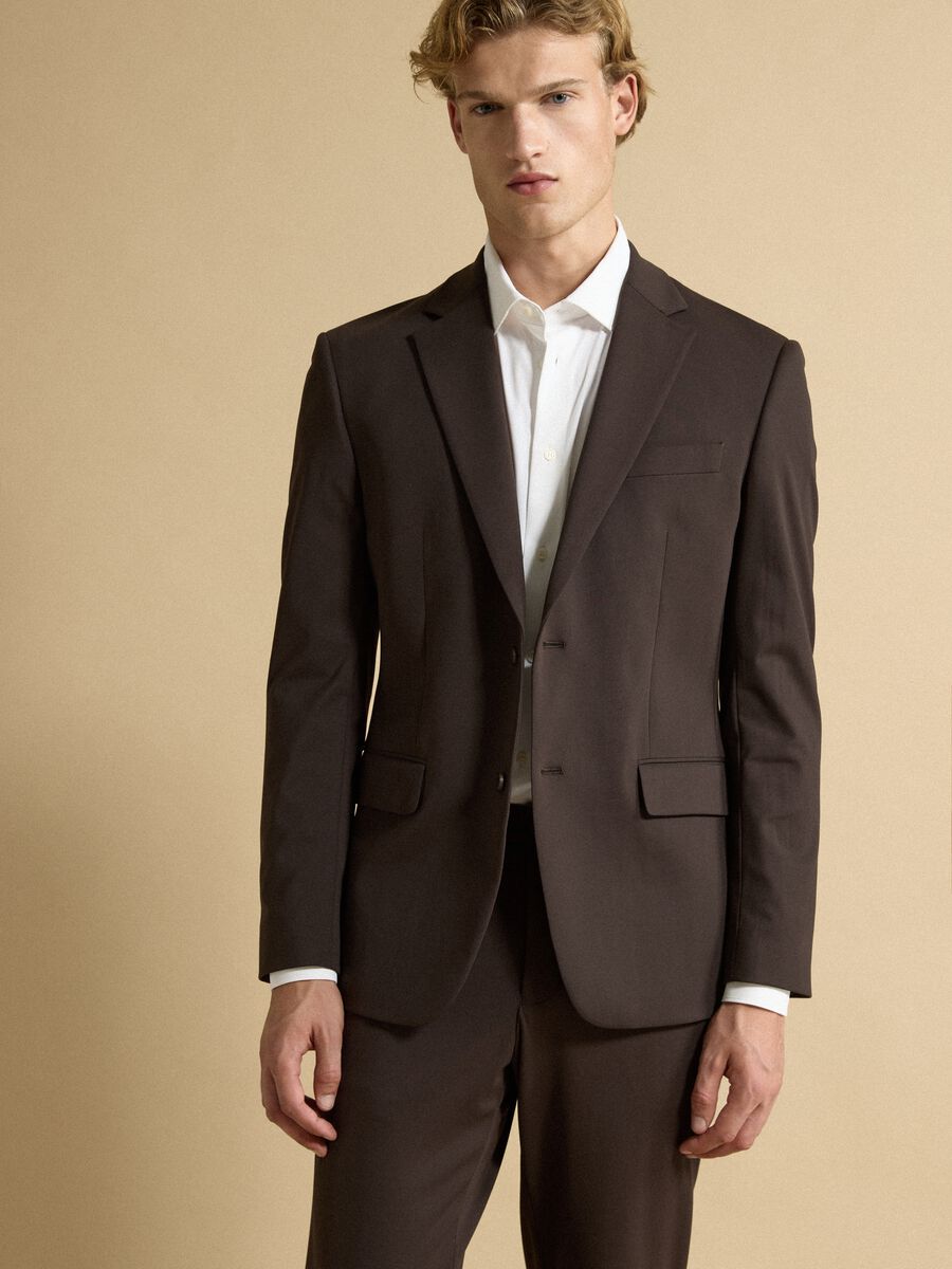Brown slim-fit 4-way stretch blazer, easy iron_0