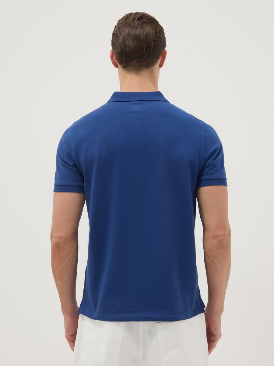 Regular fit short sleeve polo shirt in pure blue cotton_3