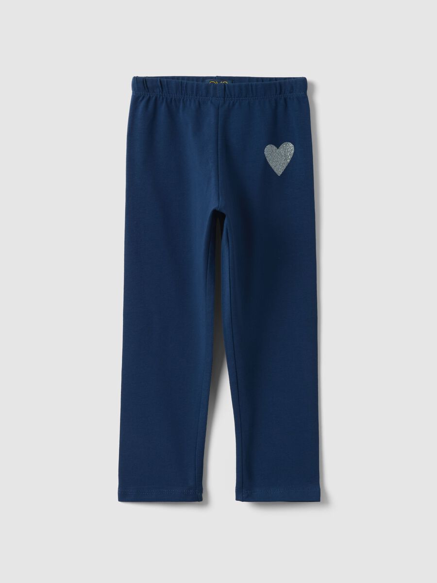 Girls' Slim Fit Blue Stretch Cotton Leggings with Heart_0