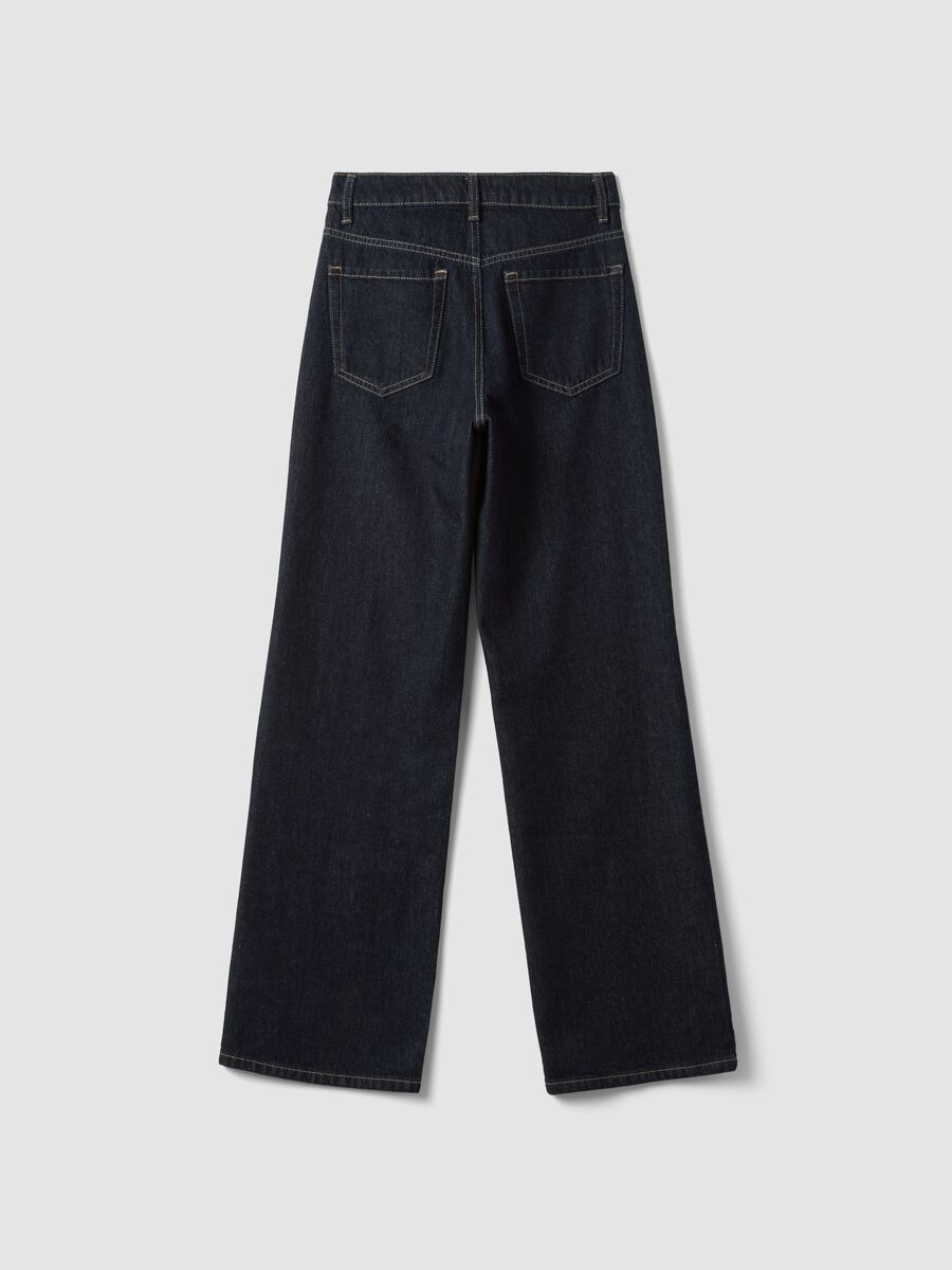 High-waisted wide-leg blue denim jeans in pure cotton_6