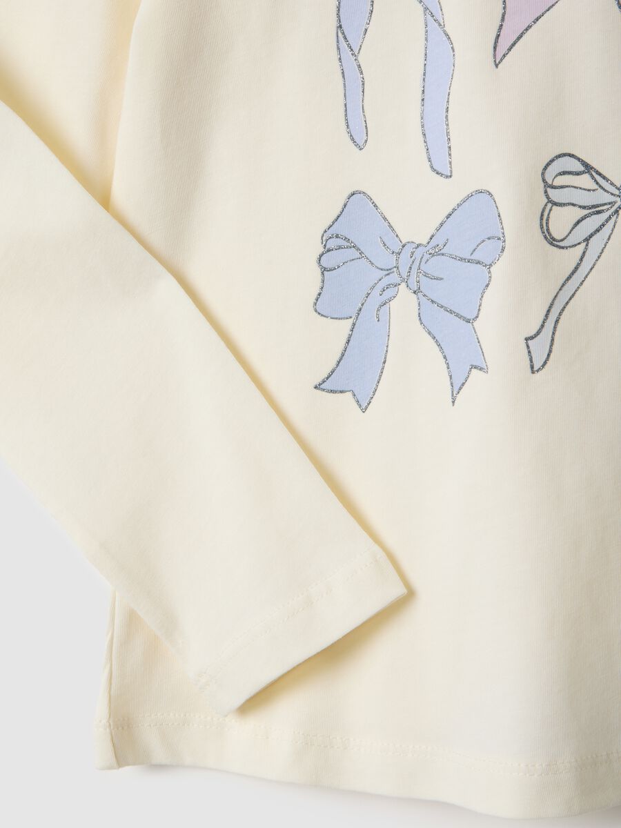Girls' beige pure cotton t-shirt with bows_3