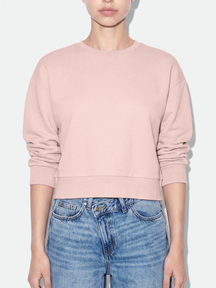 Pink cotton-blend crew-neck sweatshirt with embroidered detail_3