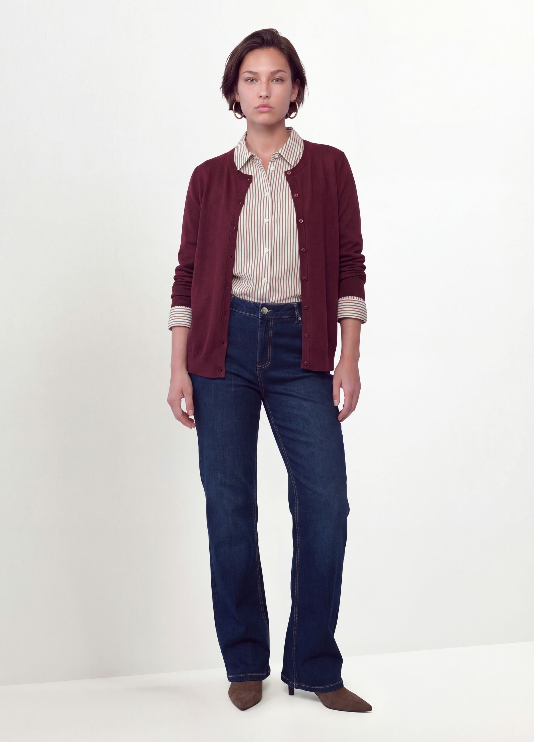 Cardigan rouge en m&eacute;lange de viscose avec boutons, coupe regular