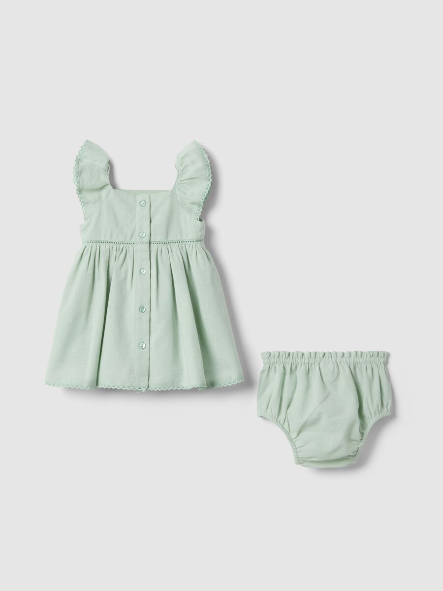 Green Cotton and Linen Blend Set for Baby Girls_1