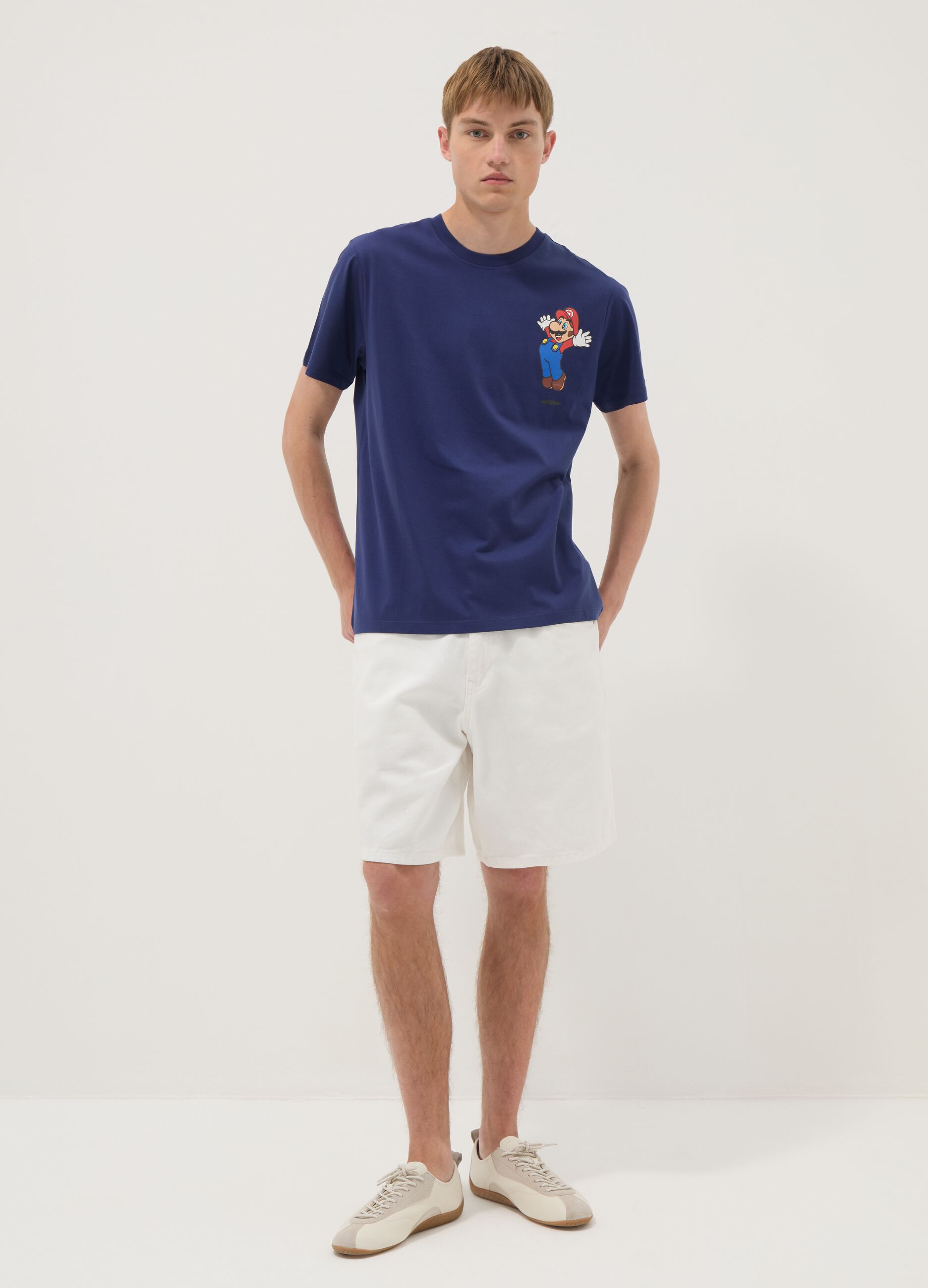 Blue short-sleeve pure cotton regular-fit T-shirt