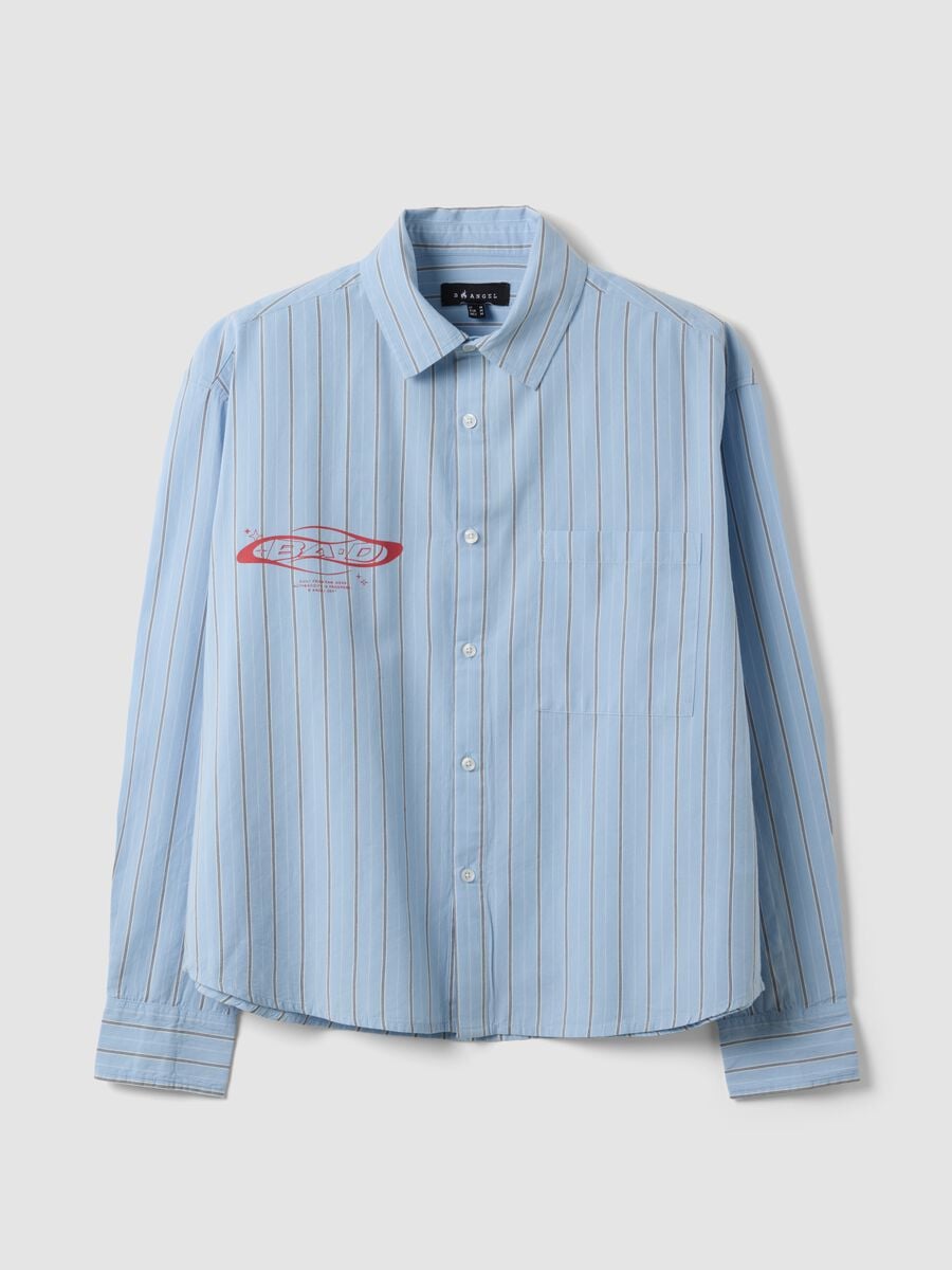 Blaue cropped Hemd aus reiner Baumwolle mit Streifen und Oversize-Passform_0