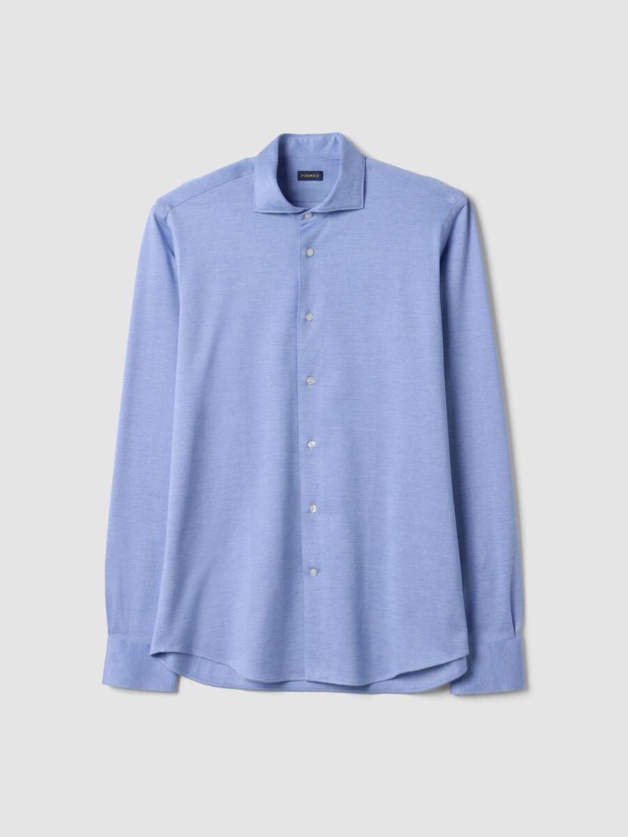 Light blue pure cotton knit shirt, regular fit with classic collar_0