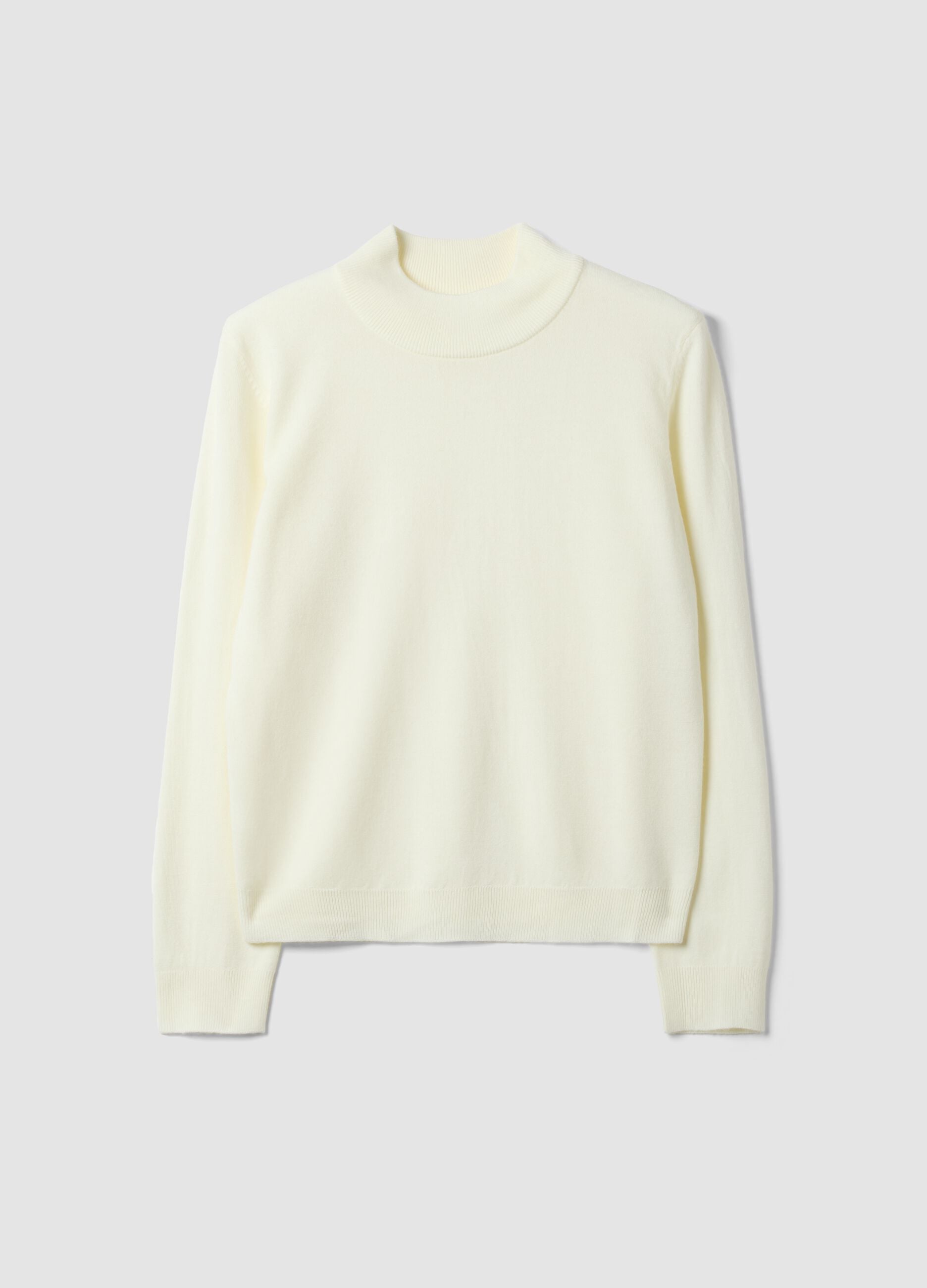 White long-sleeved top with high neck, regular fit