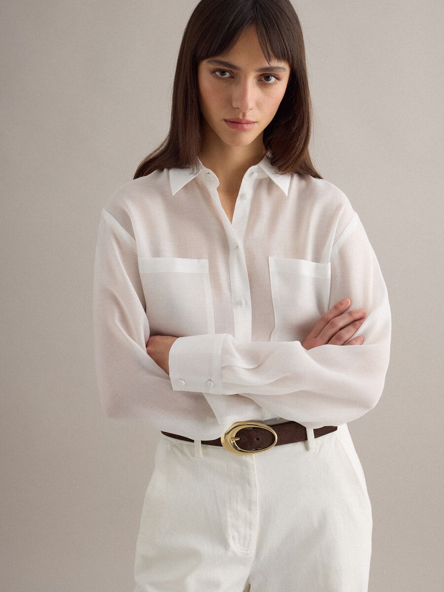 White Oversized Fit Lyocell Blend Shirt_2