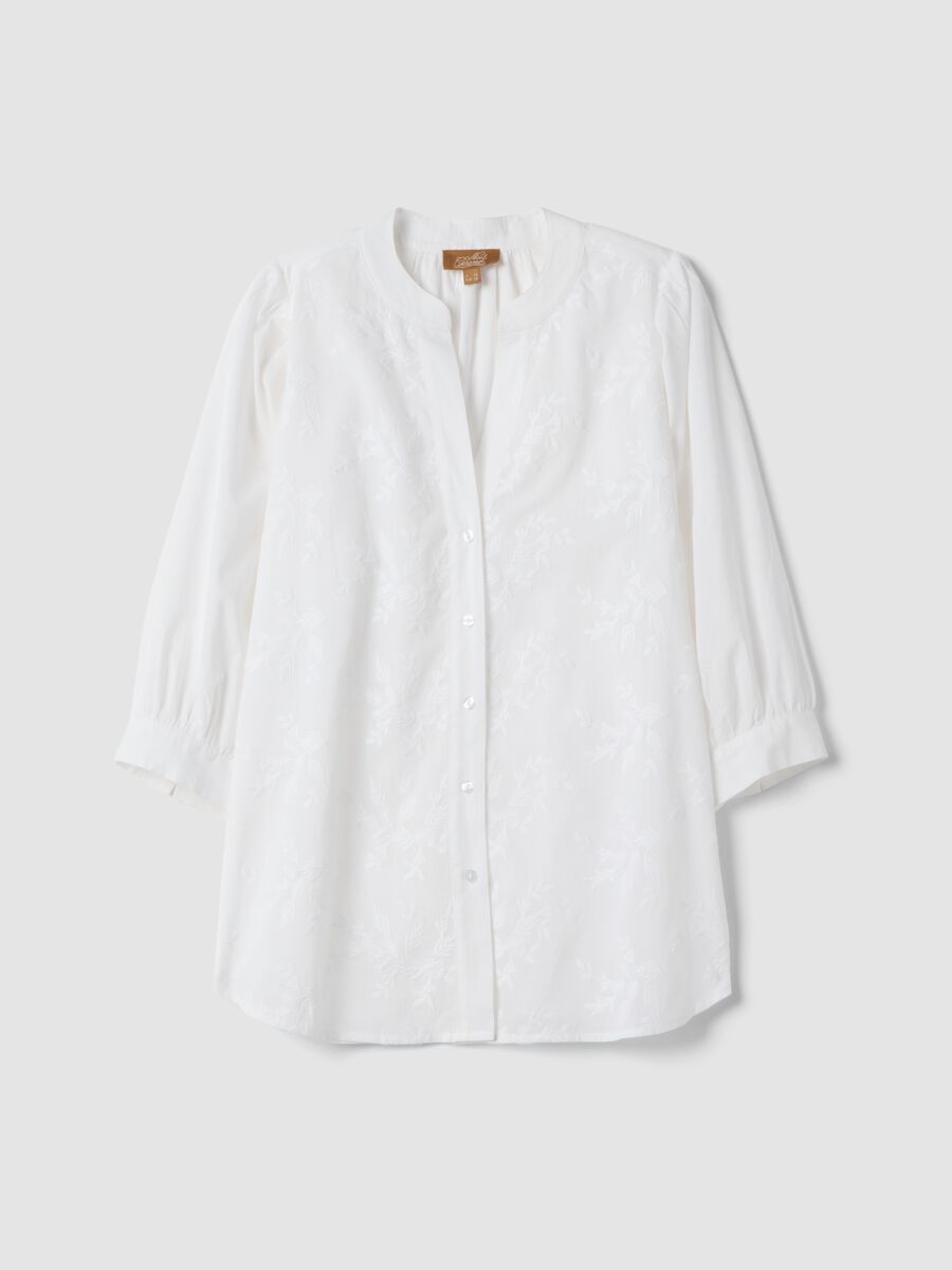 White maternity shirt in pure cotton with Mandarin collar_4