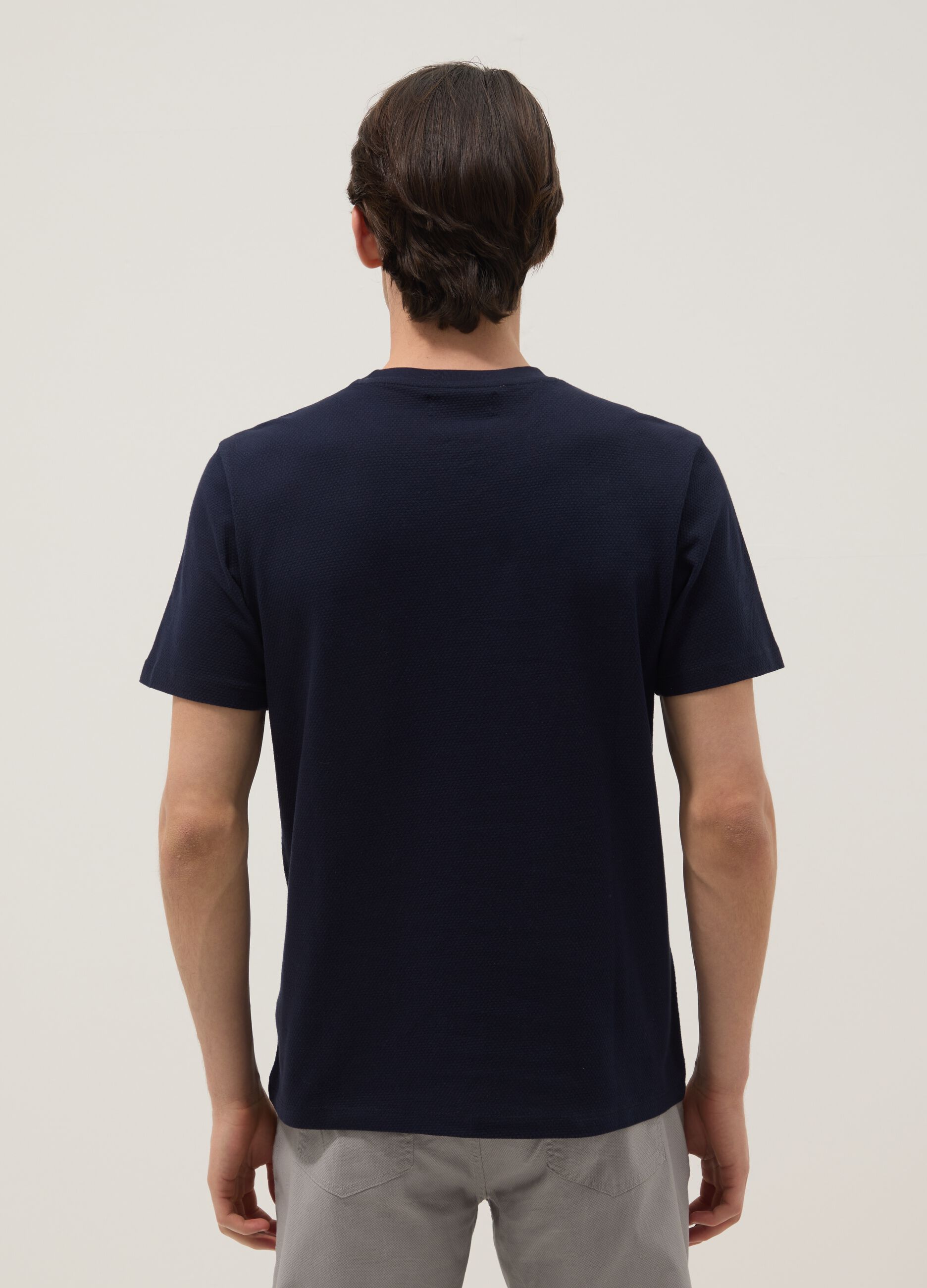 Blue short-sleeve pure cotton T-shirt