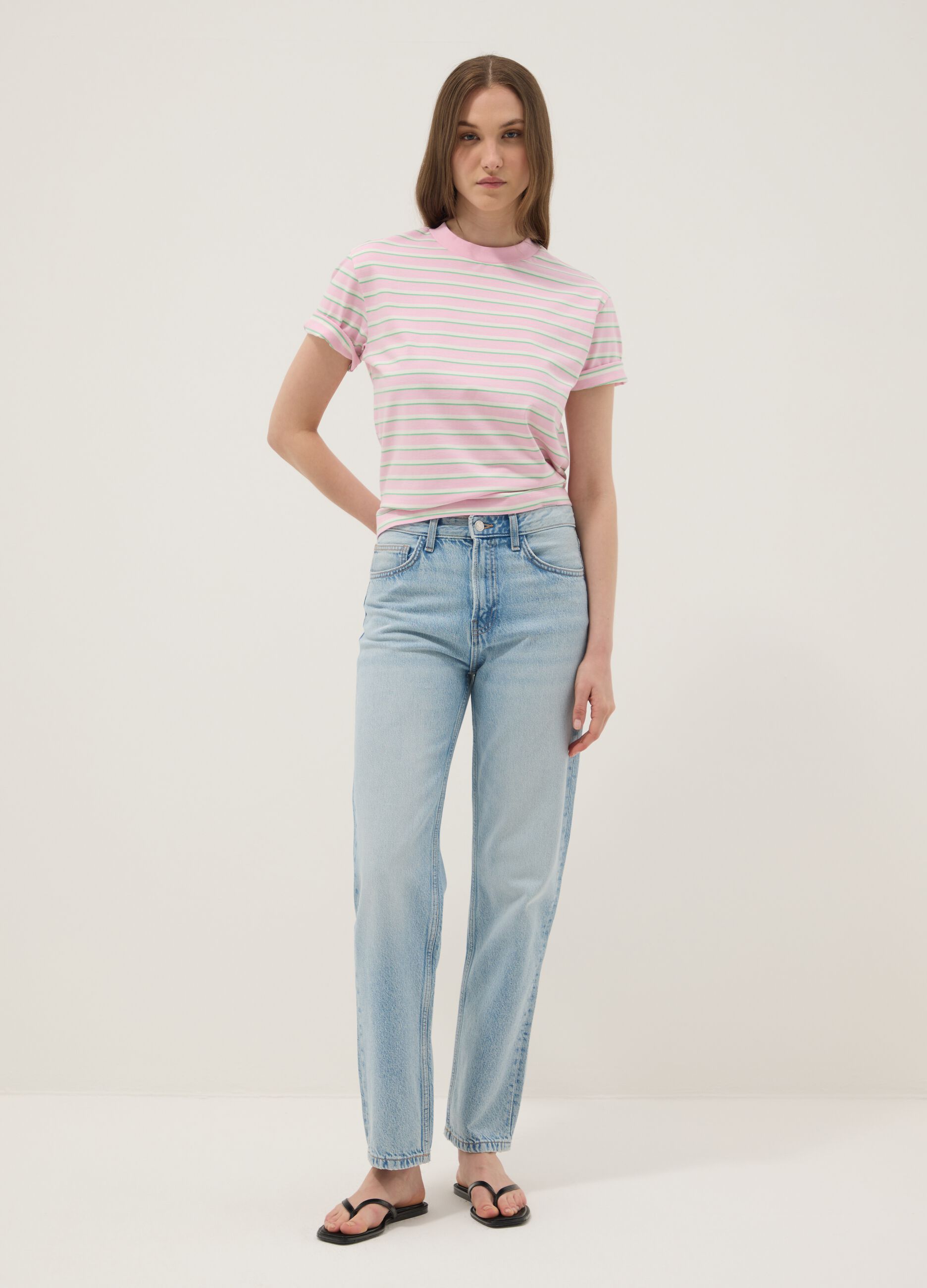 Pink striped pure cotton T-shirt