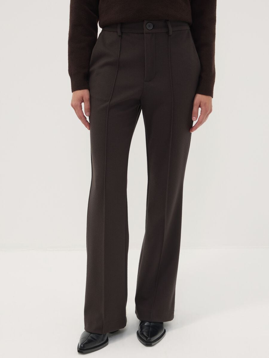 Pantaloni marroni in viscosa elasticizzata straight fit_1