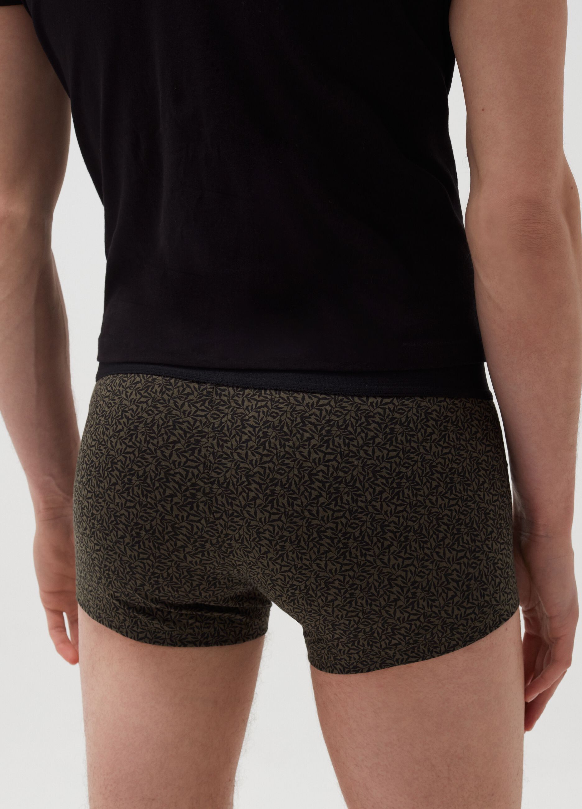Five-pack cotton boxer shorts with foliage pattern