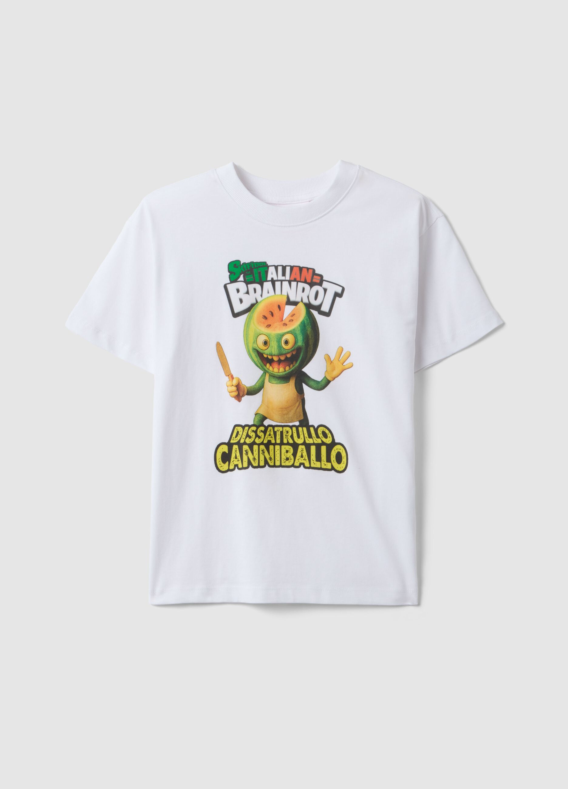 T-shirt infantil branca oversized em puro algod&atilde;o com estampado