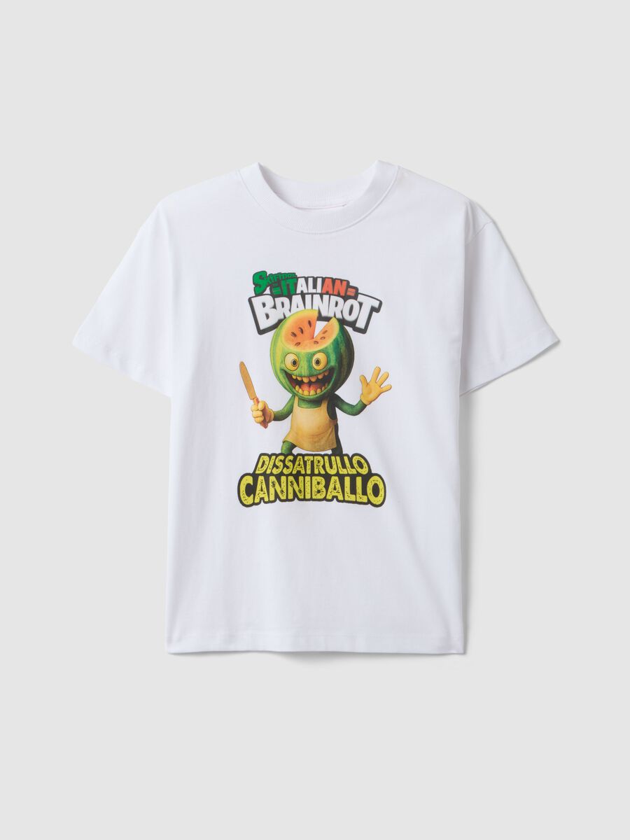 Oversized white pure cotton kids t-shirt with print_0