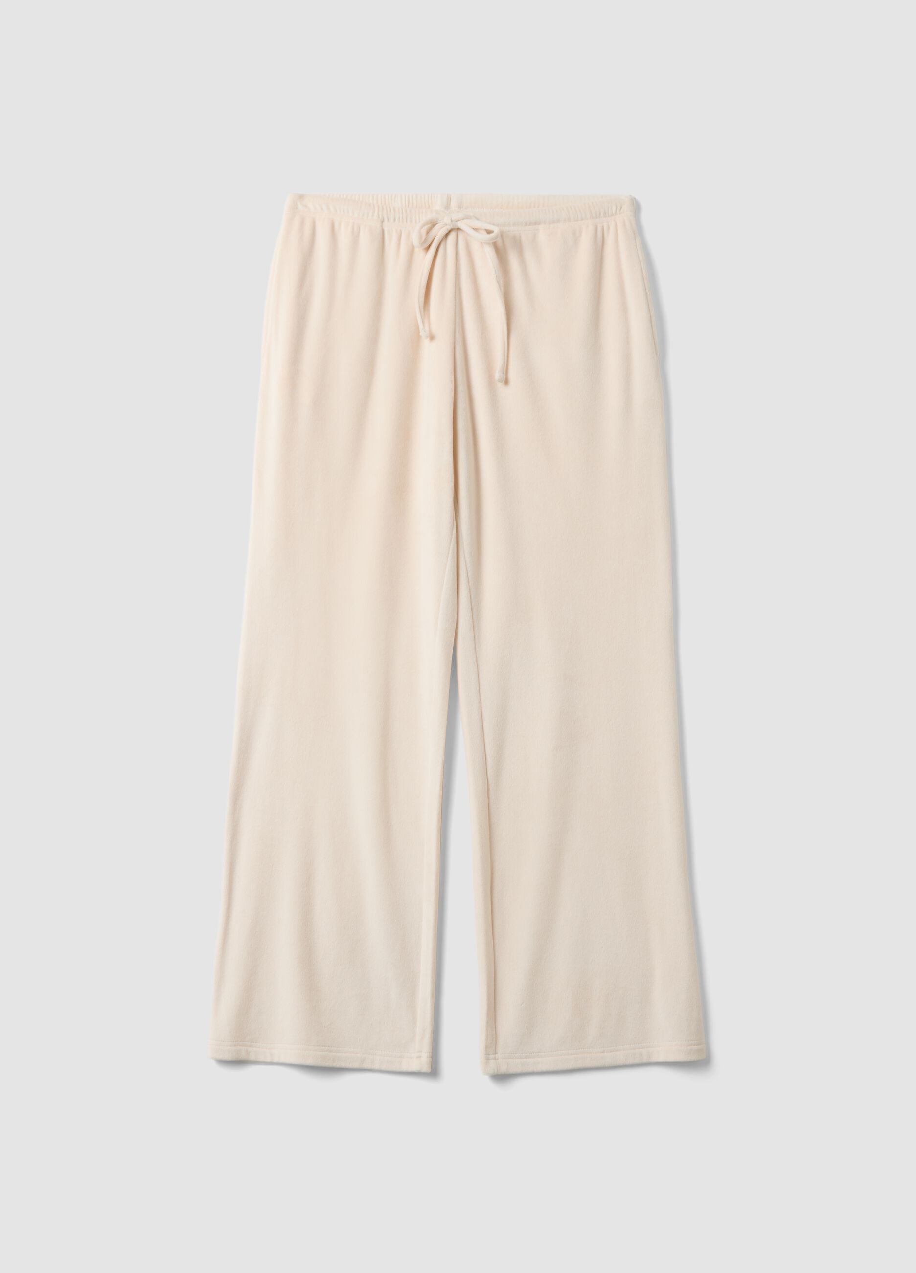 Pantal&oacute;n de pijama blanco de chenilla el&aacute;stica, corte regular