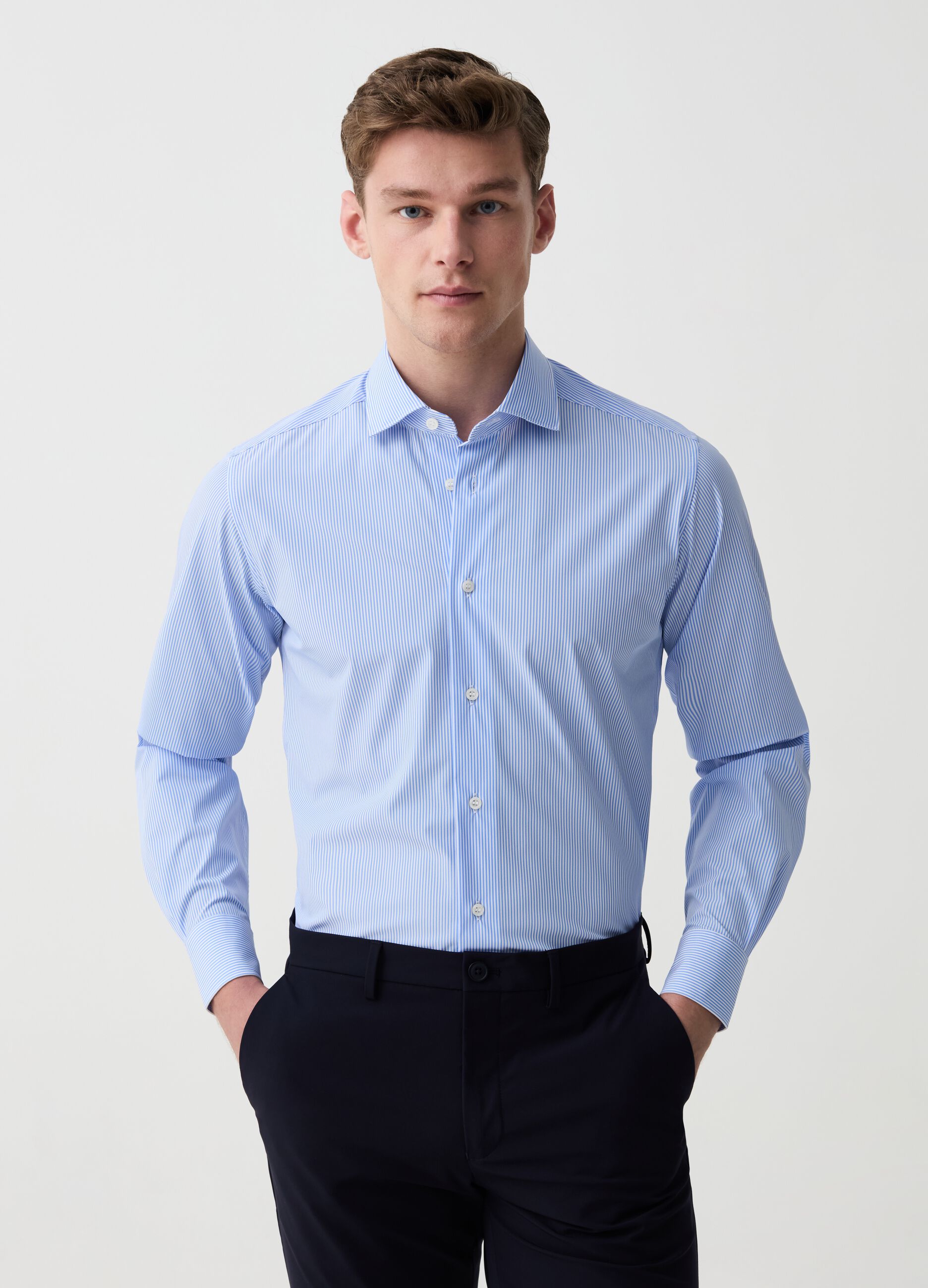 OVS Tech stretch slim-fit shirt with thin stripes